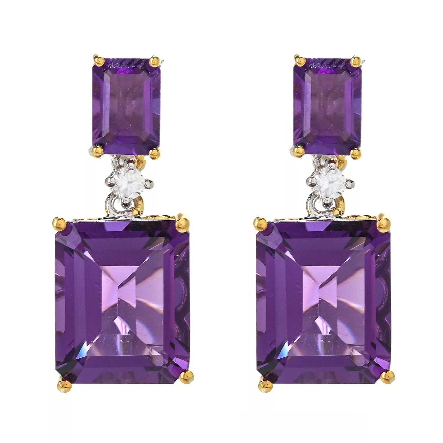 Gems en Vogue 13.70ctw African Amethyst & White Zircon Drop Earrings