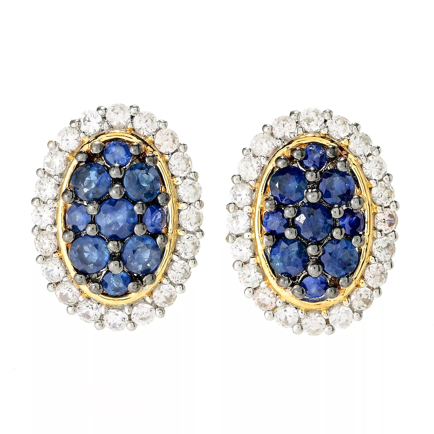 Gems en Vogue 1.92ctw Blue Sapphire & White Zircon Cluster Stud Earrings