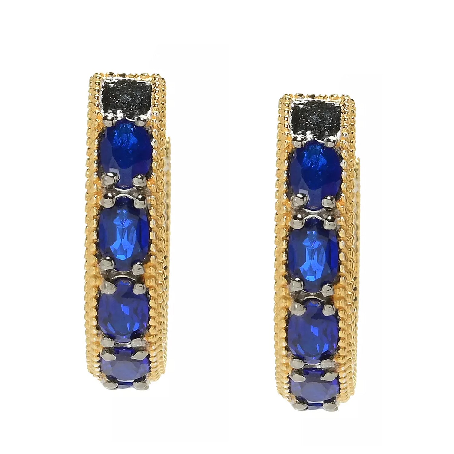 Gems en Vogue 2.70ctw Cobalt Blue Spinel Hoop Earrings