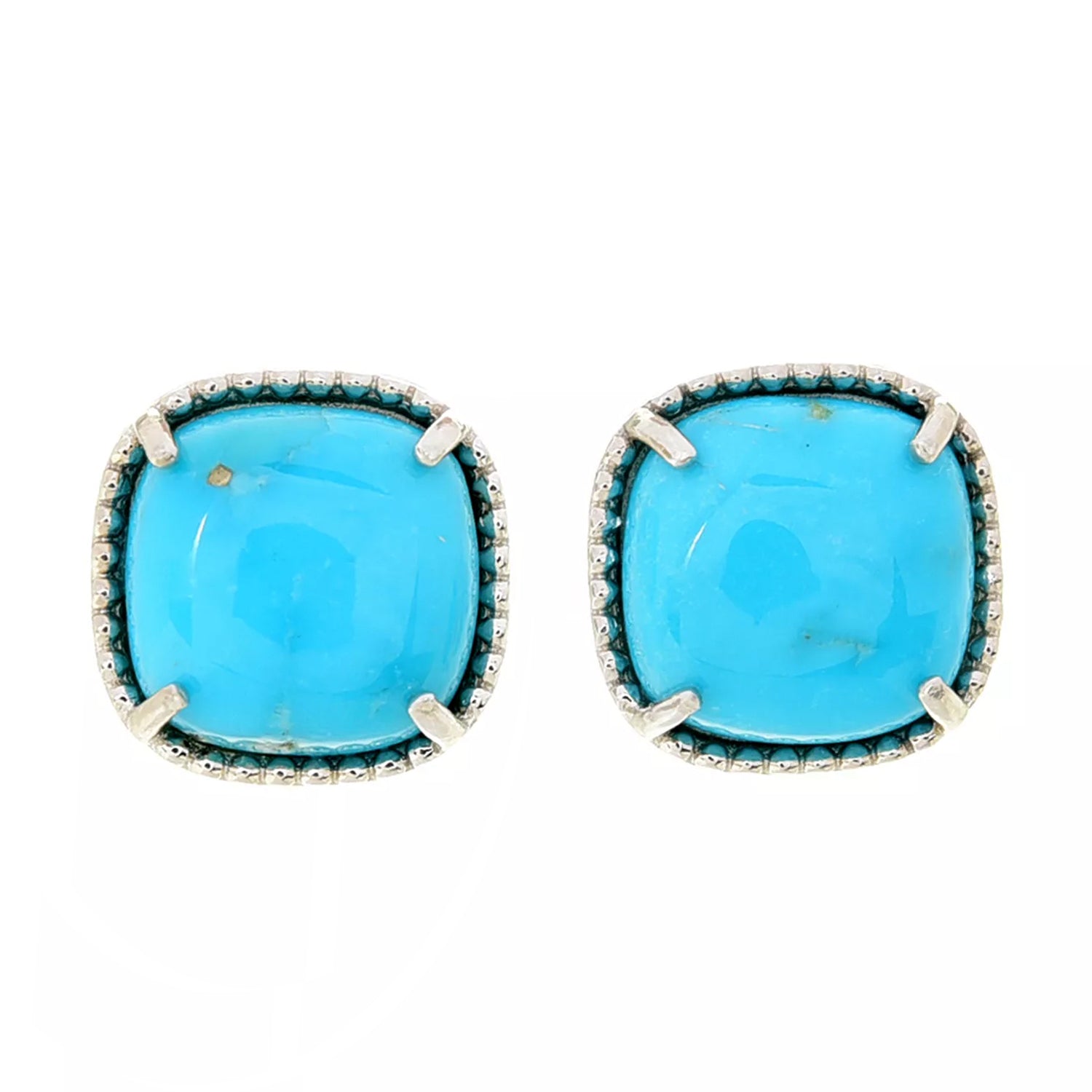 Gems en Vogue Cushion Kingman Turquoise Stud Earrings