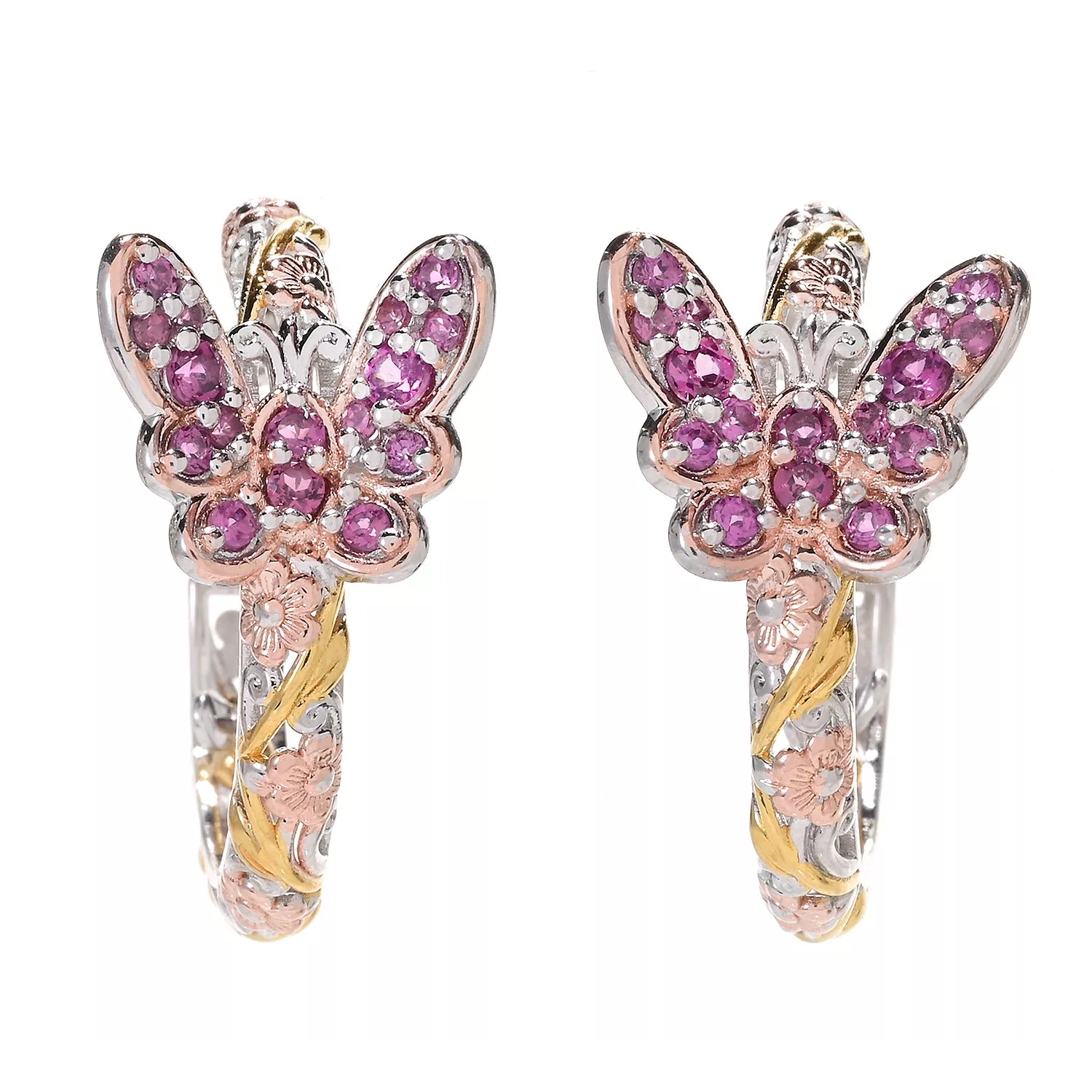 Gems en Vogue 1.44ctw Rhodolite Garnet Butterfly Hoop Earrings