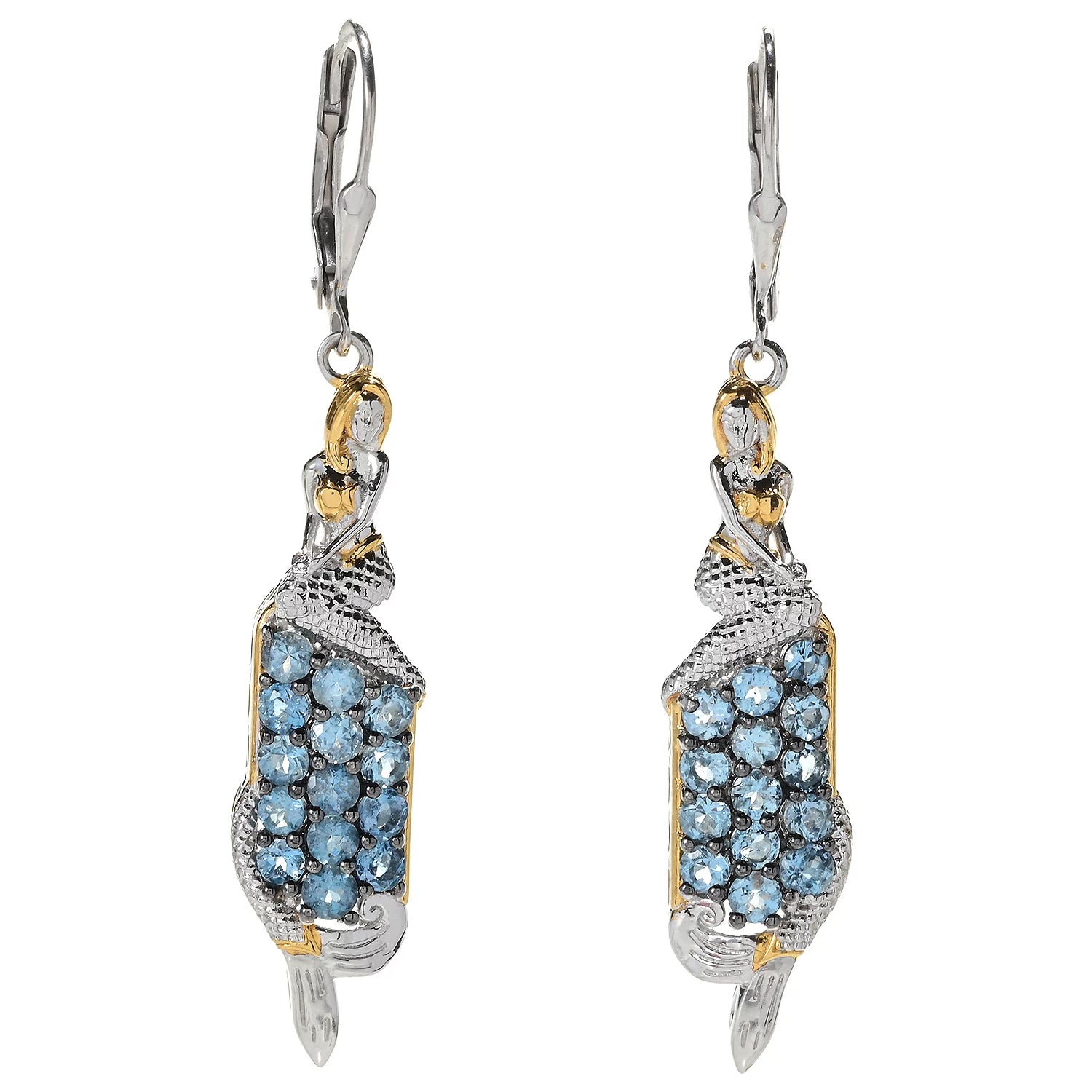 Gems en Vogue 1.68ctw Tanzanian Aquamarine Cluster Mermaid Earrings