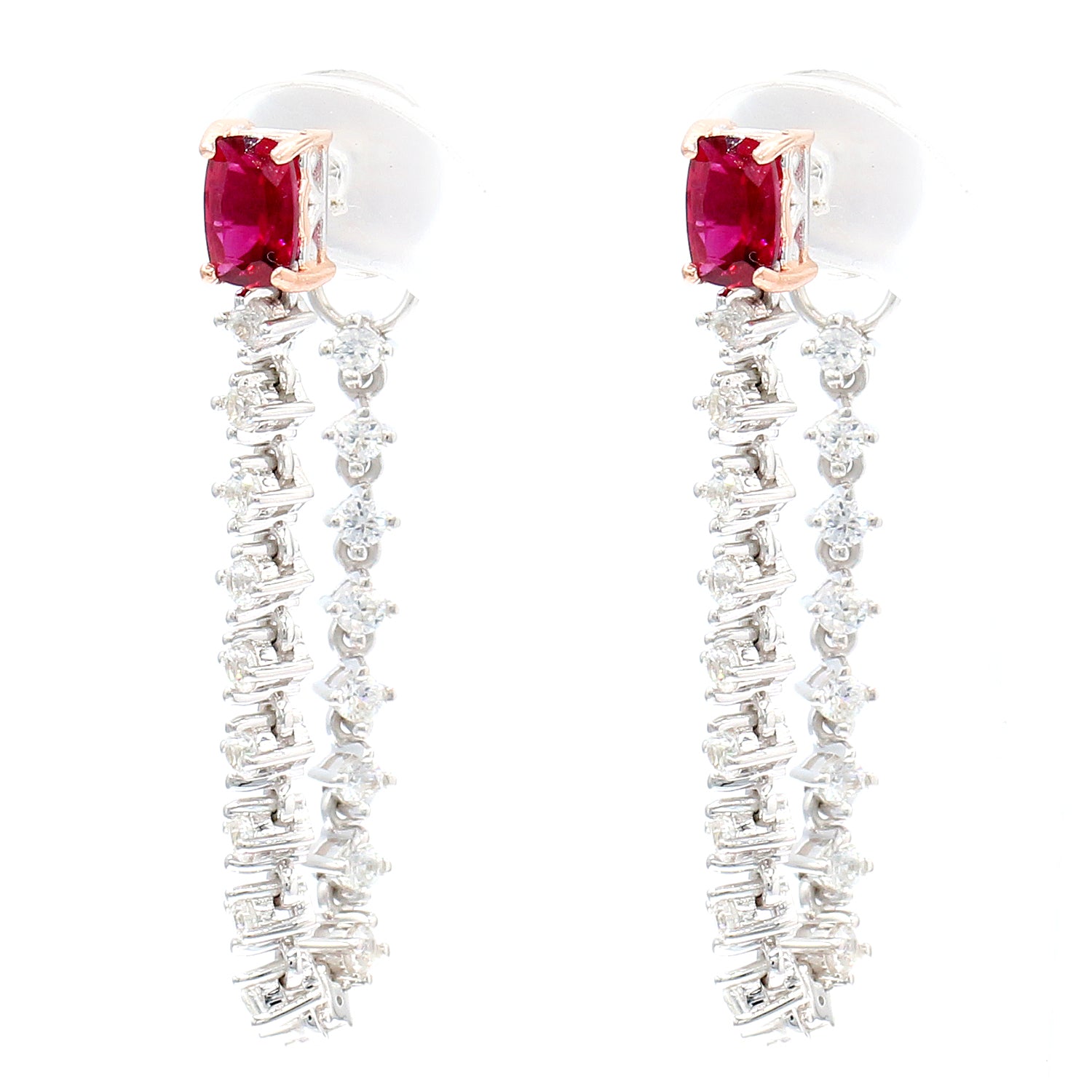 Gems en Vogue 3.36ctw Rubellite & White Zircon Drop Earrings