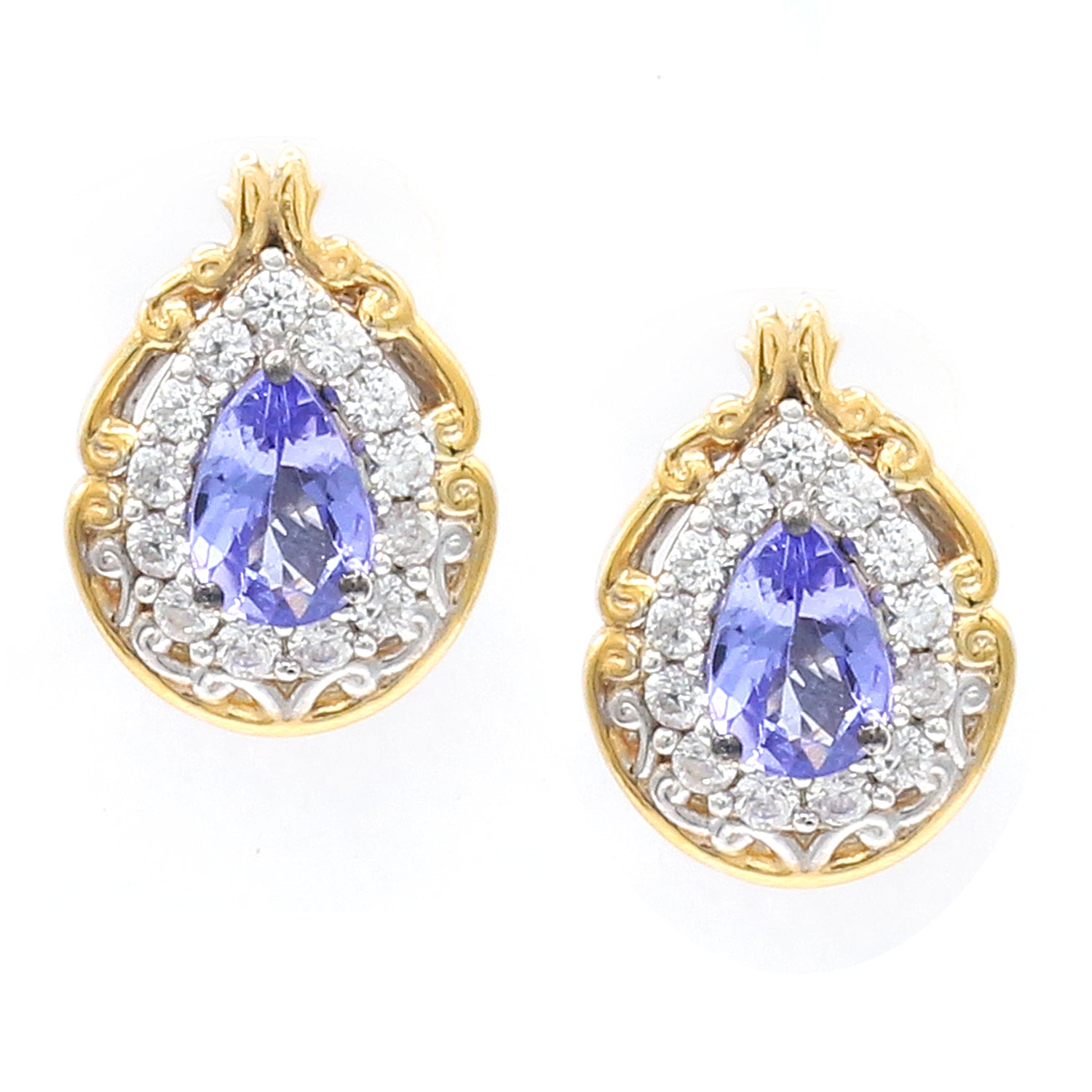 Gems en Vogue 1.24ctw Tanzanite & White Zircon Halo Earrings