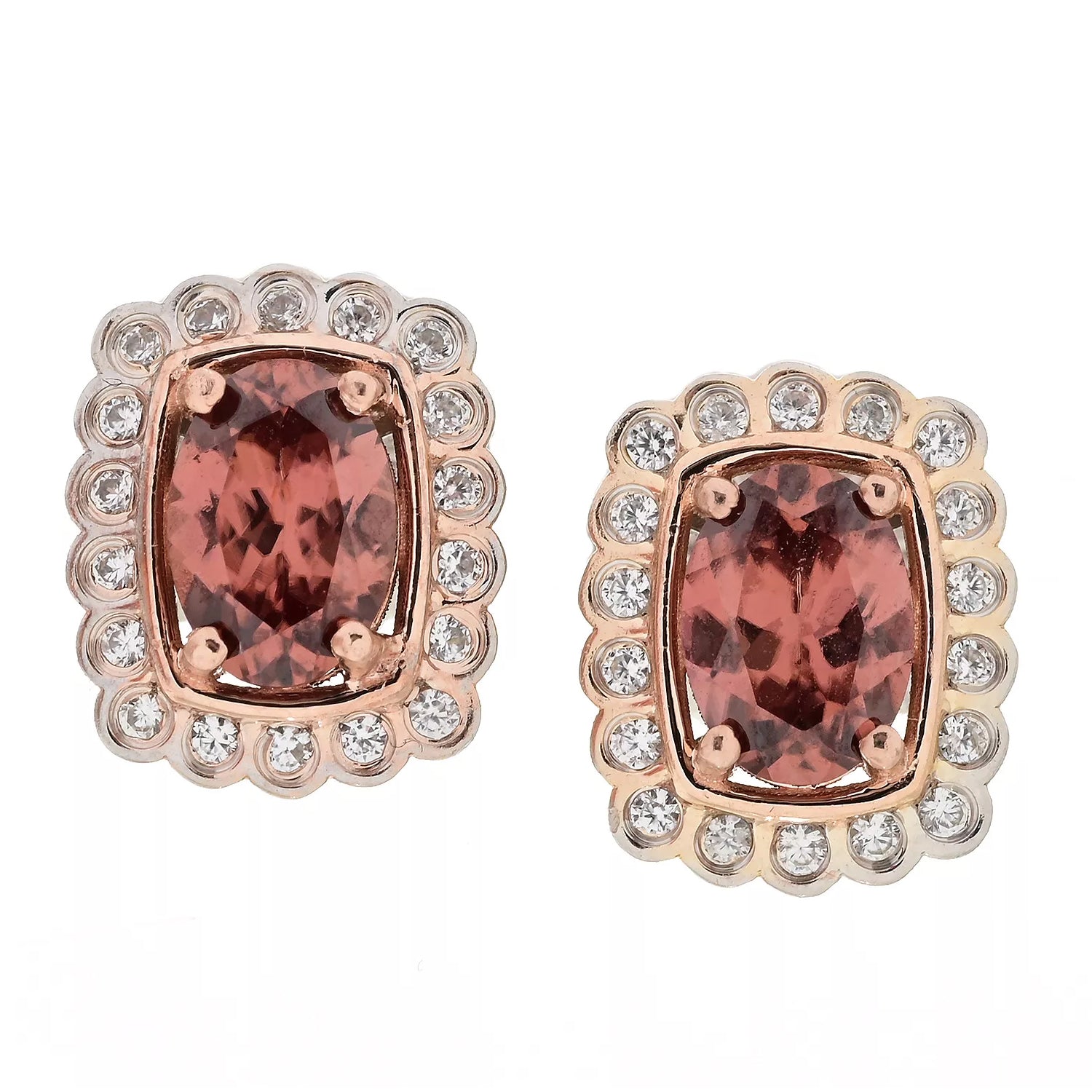 Gems en Vogue 2.30ctw Rose Zircon & White Zircon Stud Earrings