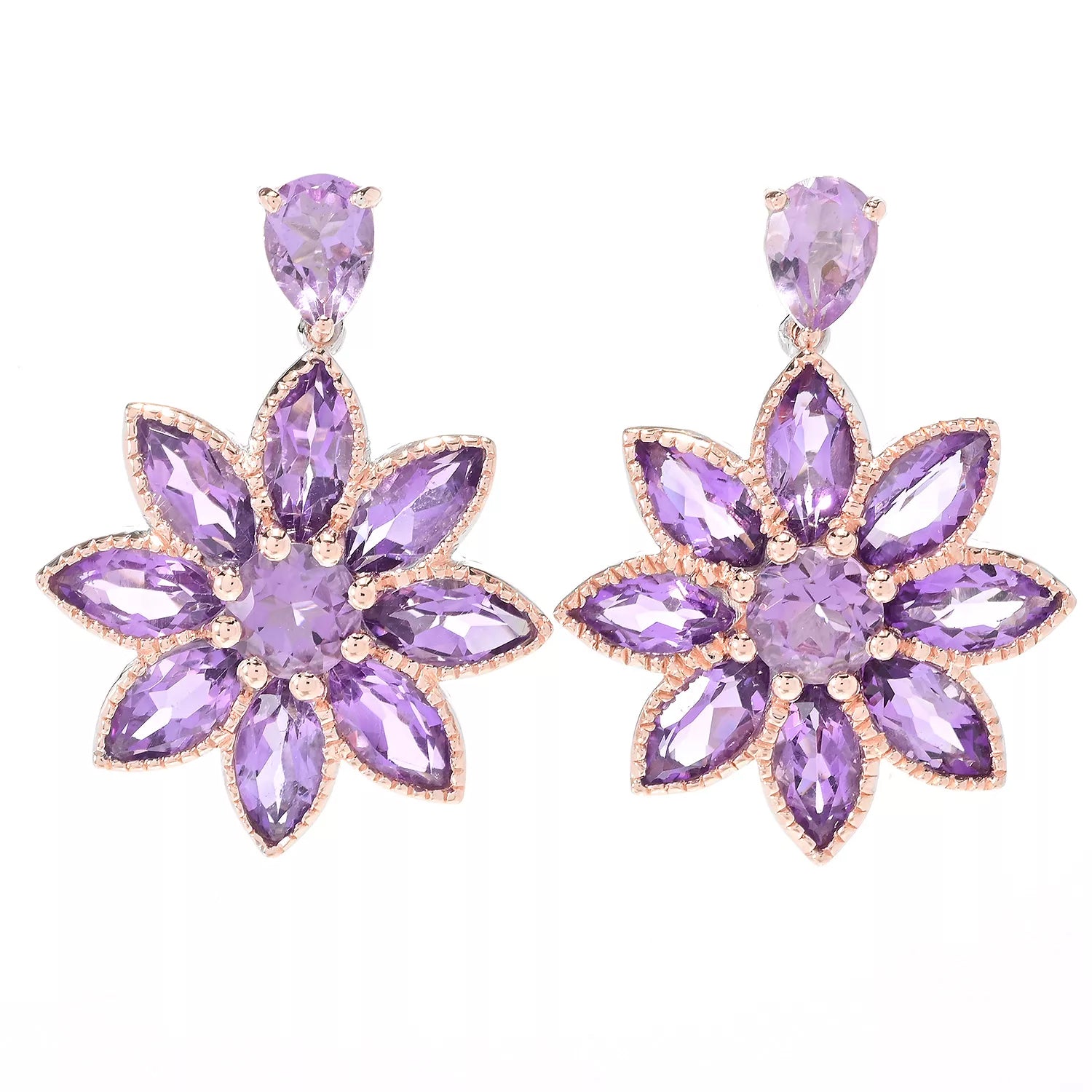 Gems en Vogue Royal Jewels 11.04ctw Brazilian Amethyst "Royal Flower" Drop Earrings