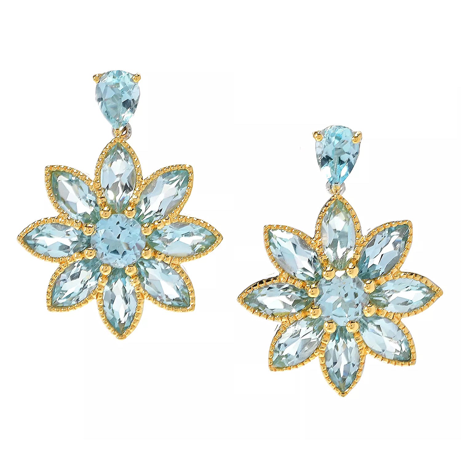 Gems en Vogue Royal Jewels 14.20ctw Blue Topaz "Royal Flower" Drop Earrings