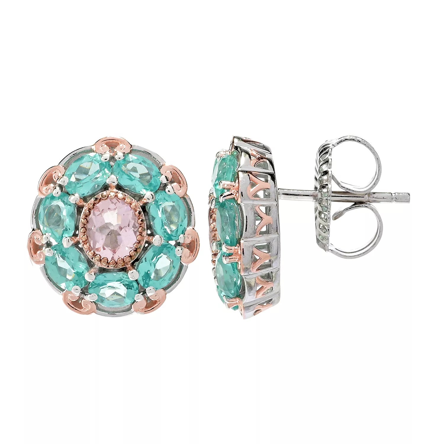 Gems en Vogue 3.35ctw Morganite & Dauphin Apatite Flower Earrings