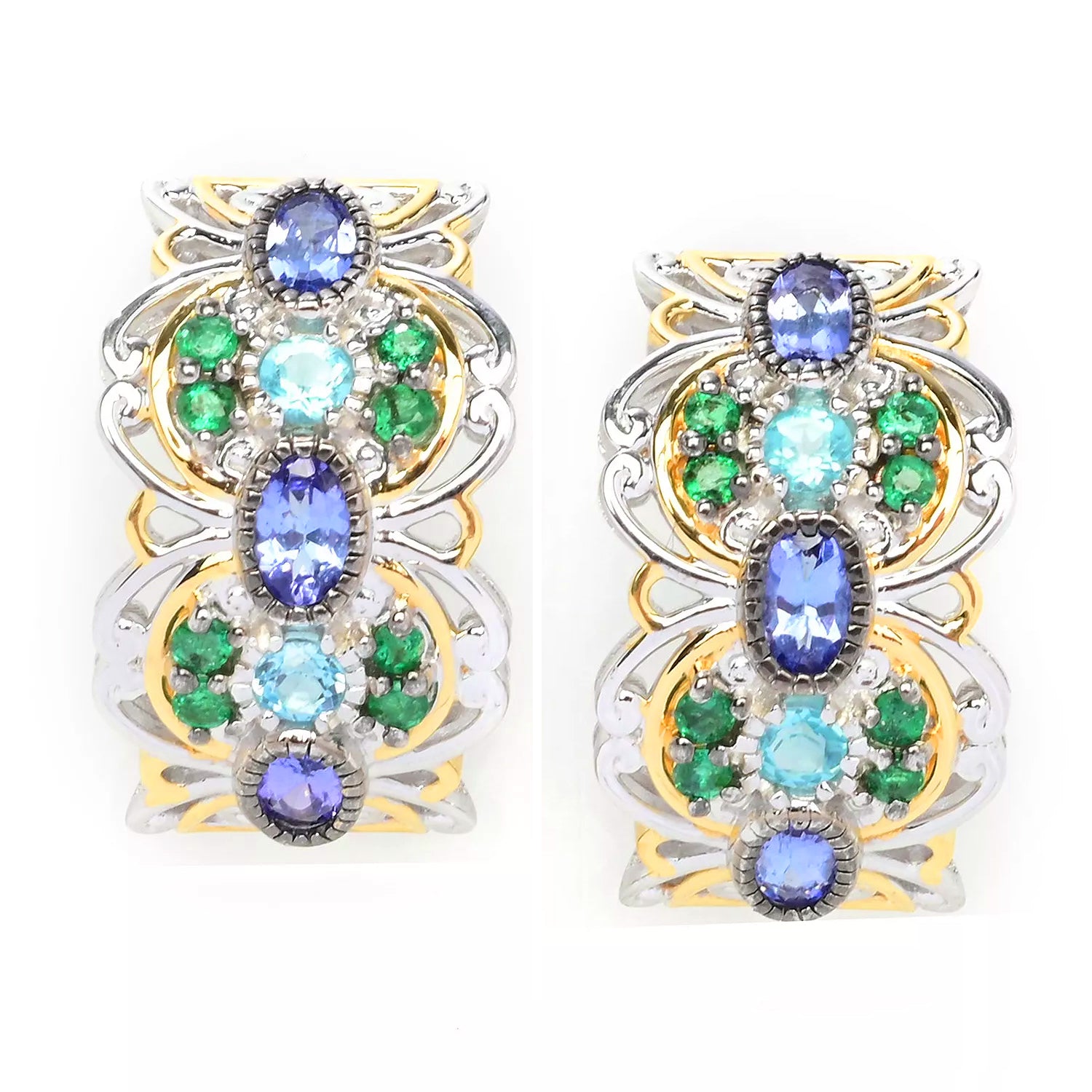 Gems en Vogue 2.69ctw Tanzanite, Paraiba Apatite & Grizzly Emerald Earrings