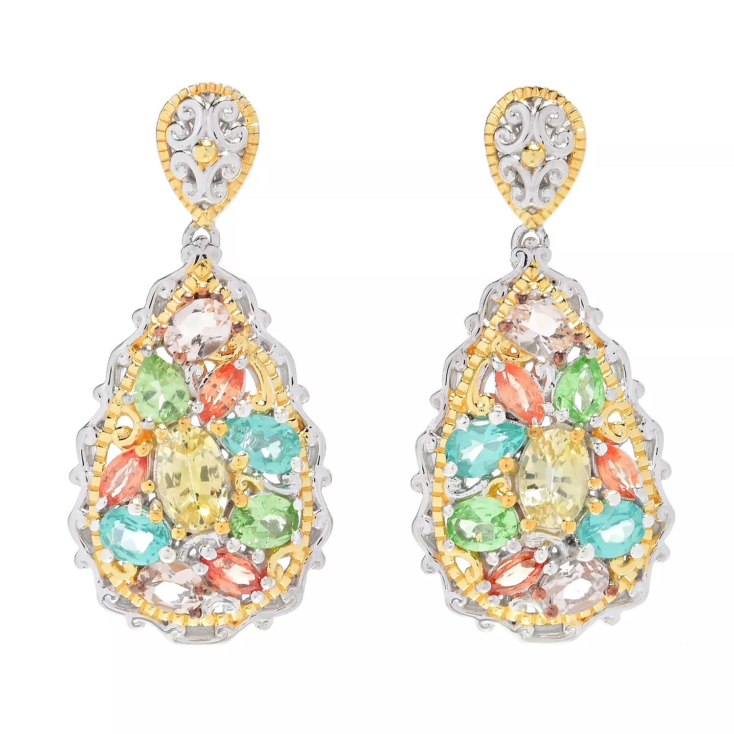 Gems en Vogue 3.60ctw Multi Gemstones Drop Earrings