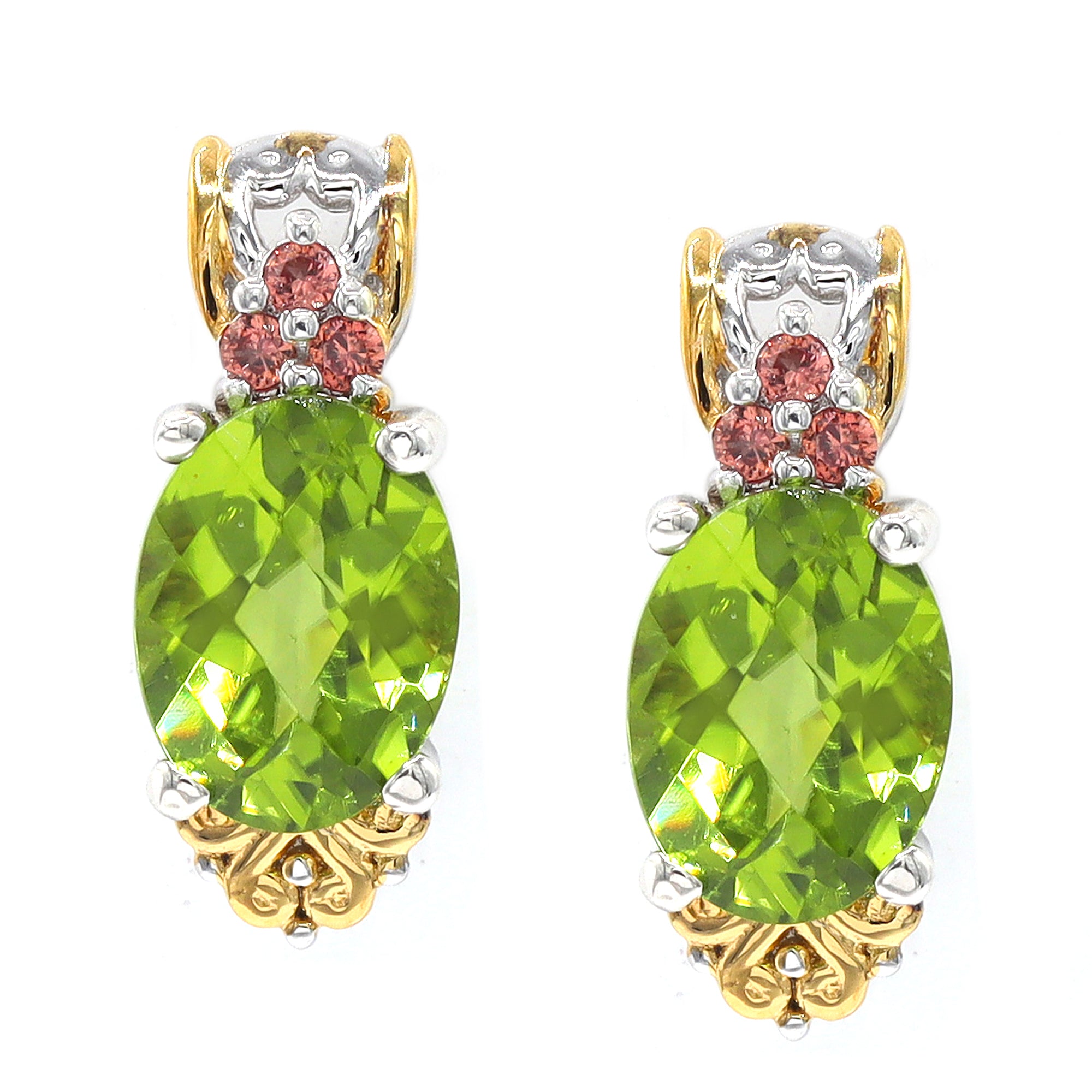 Gems en Vogue Boucles d'oreilles clous en argent palladium 24 carats, grenat du Mozambique et saphir Padparadscha 3.24 carats