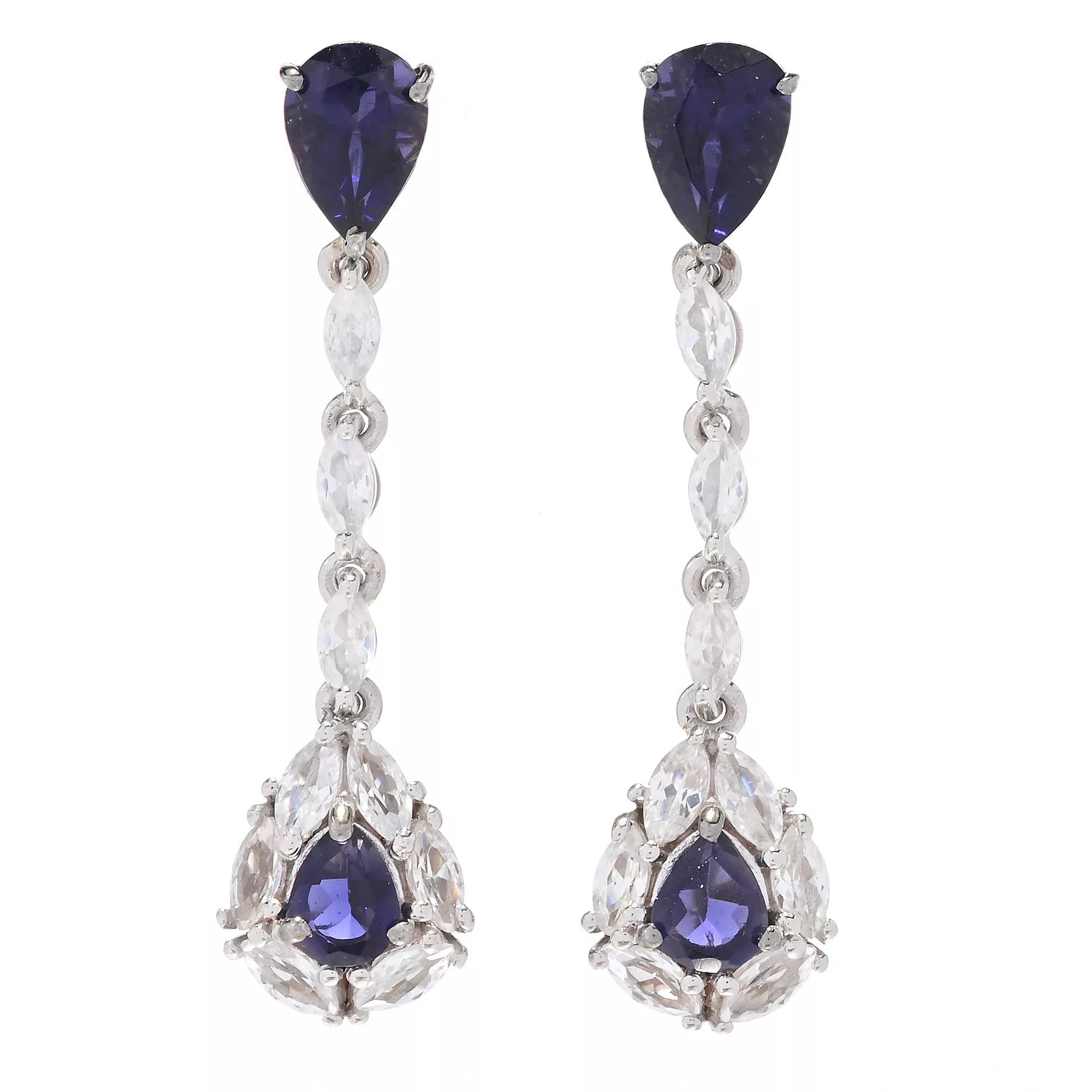 Gems en Vogue 2.93ctw Iolite & White Zircon Drop Earrings