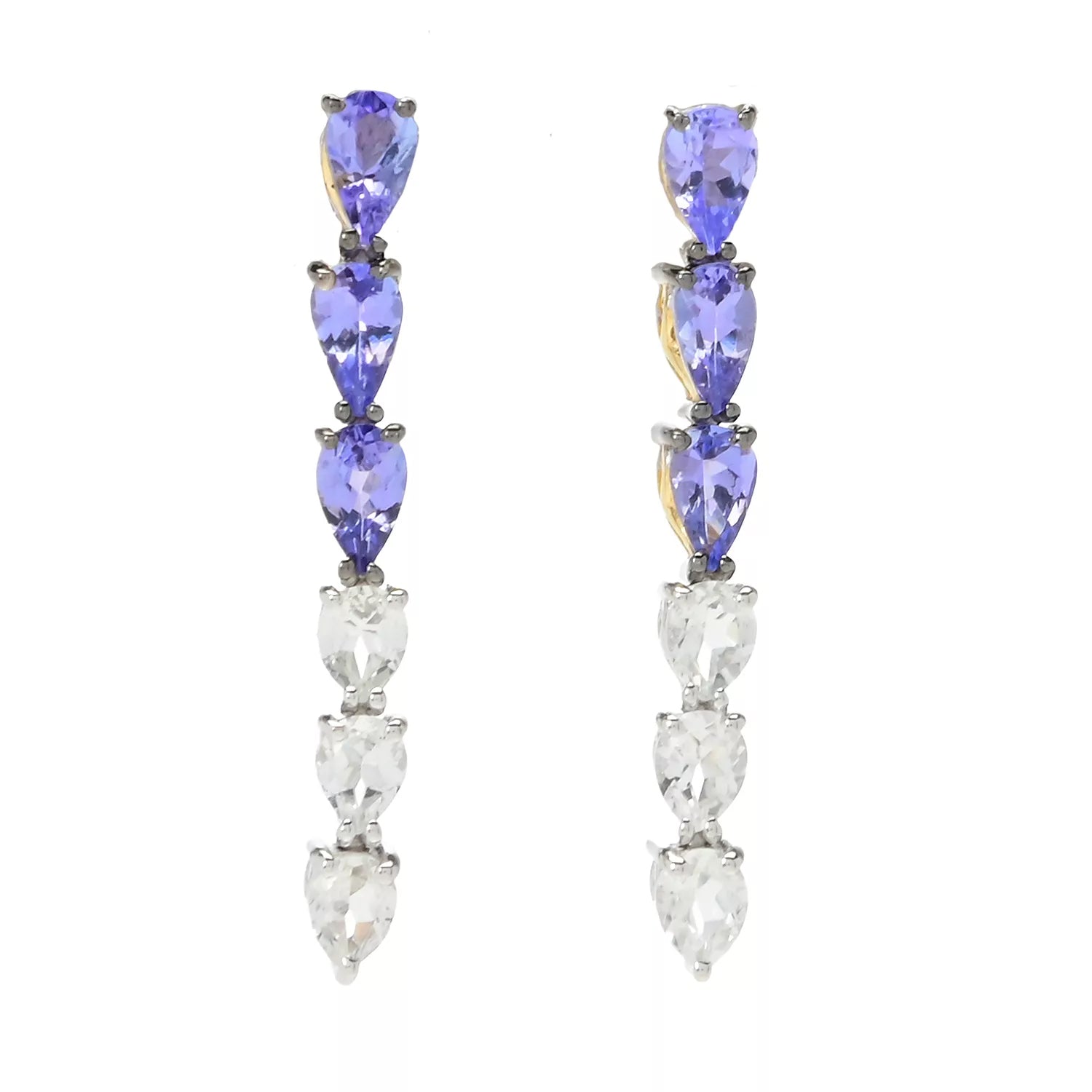 Gems en Vogue 2.46ctw Tanzanite & White Zircon Drop Earrings