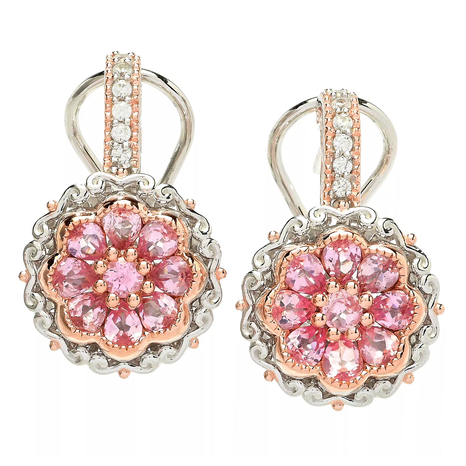 Gems en Vogue 3.15ctw Tanzanian Pink Spinel & White Zircon Omega Back Earrings