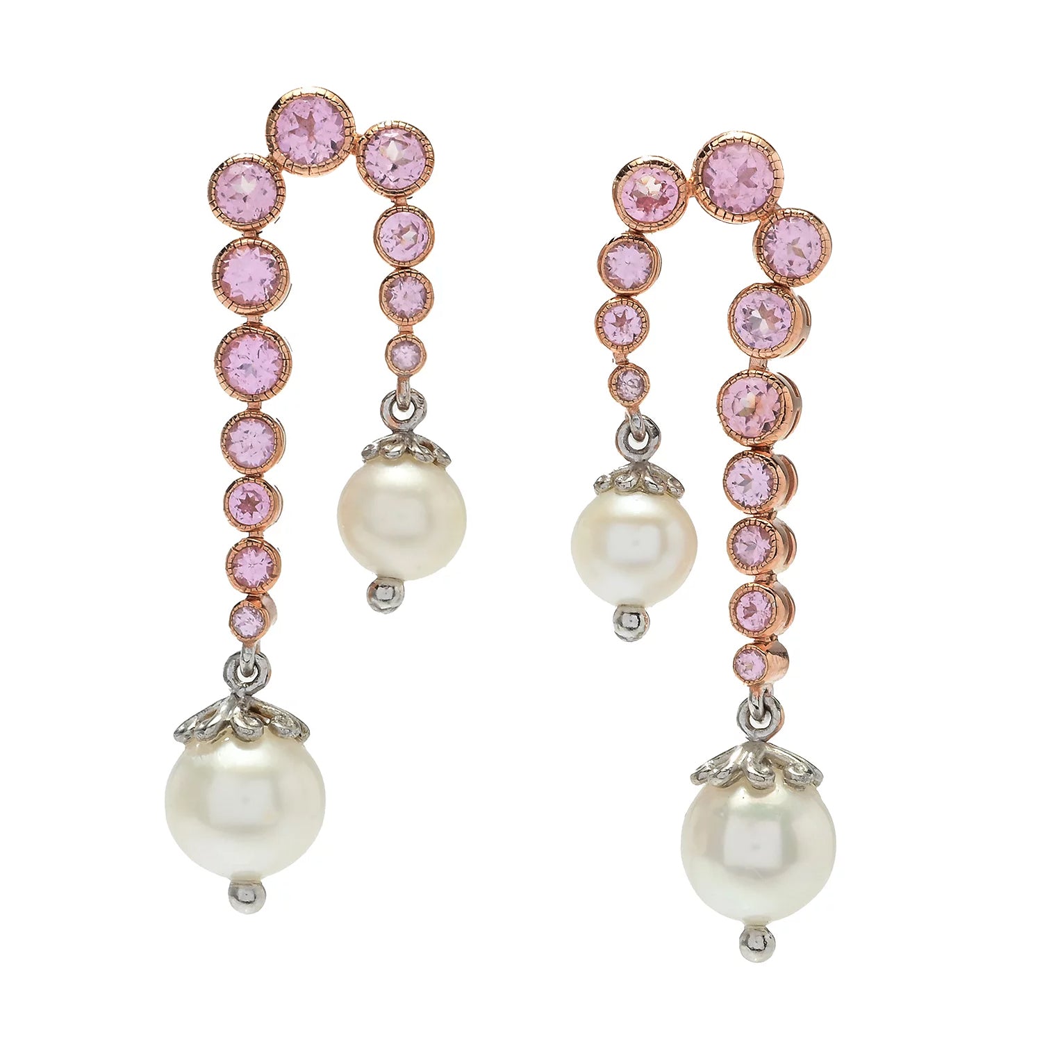 Gems en Vogue 2.09ctw Tanzanian Pink Spinel & White Freshwater Cultured Pearl Drop Earrings