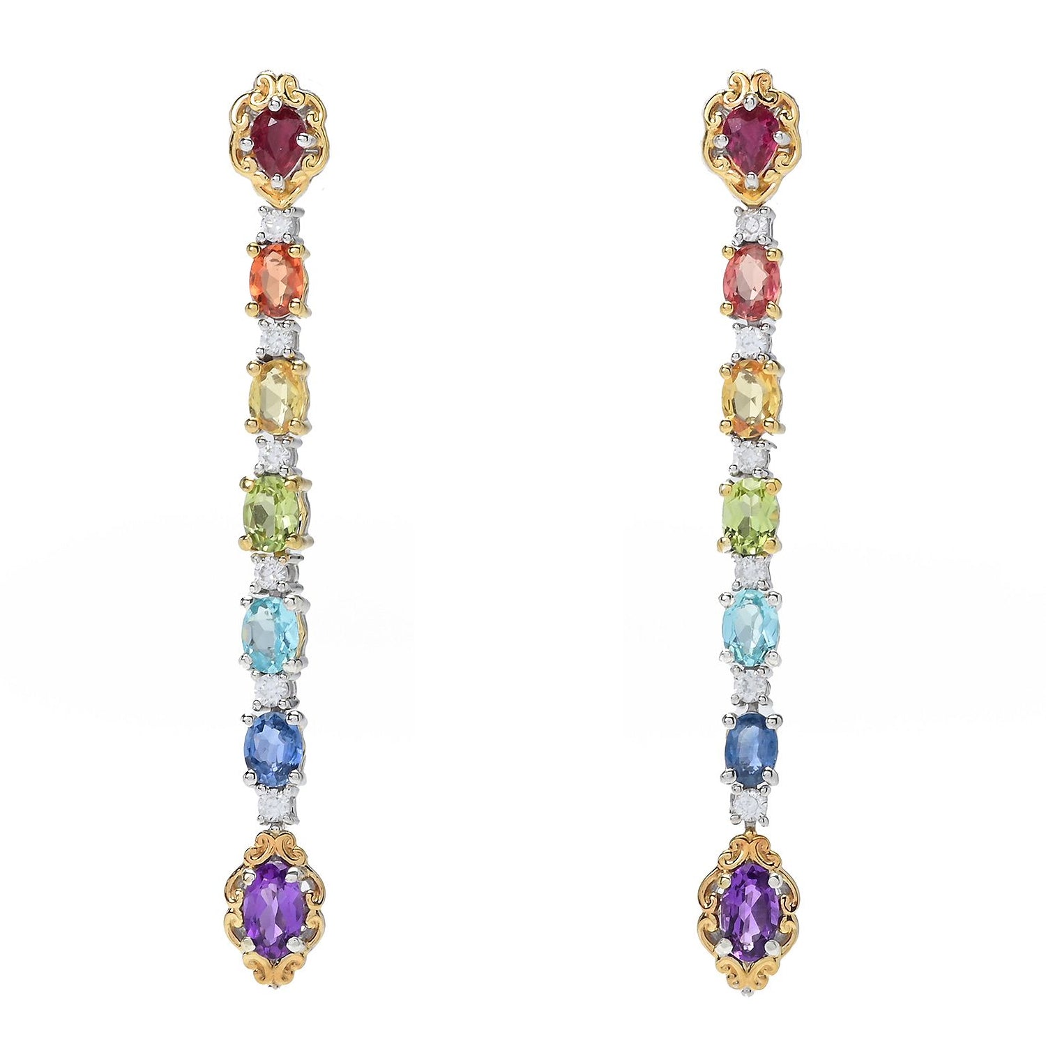 Gems en Vogue 2.97ctw Multi Gemstones Rainbow Drop Earrings