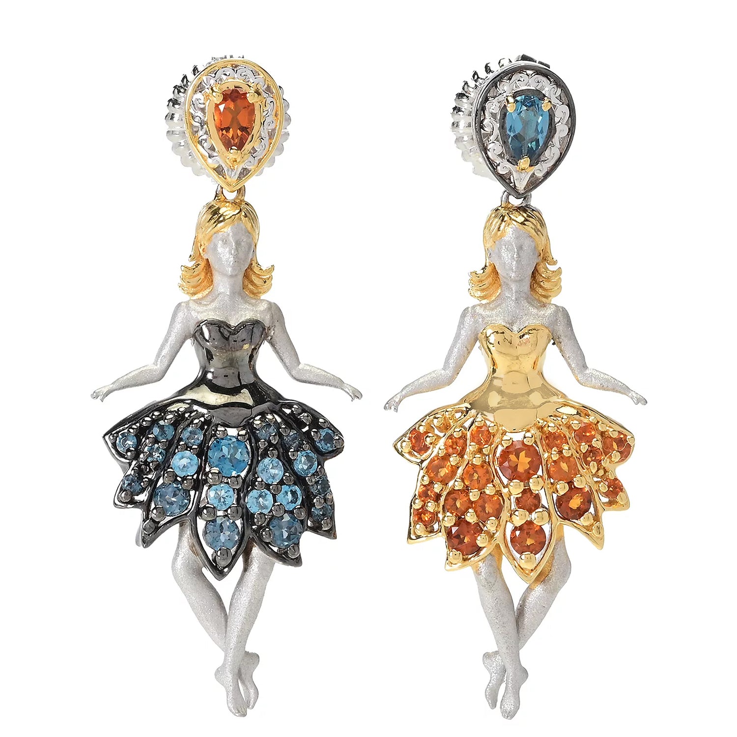 Gems en Vogue 1.88ctw London Blue Topaz & Madeira Citrine Ballerina Earrings