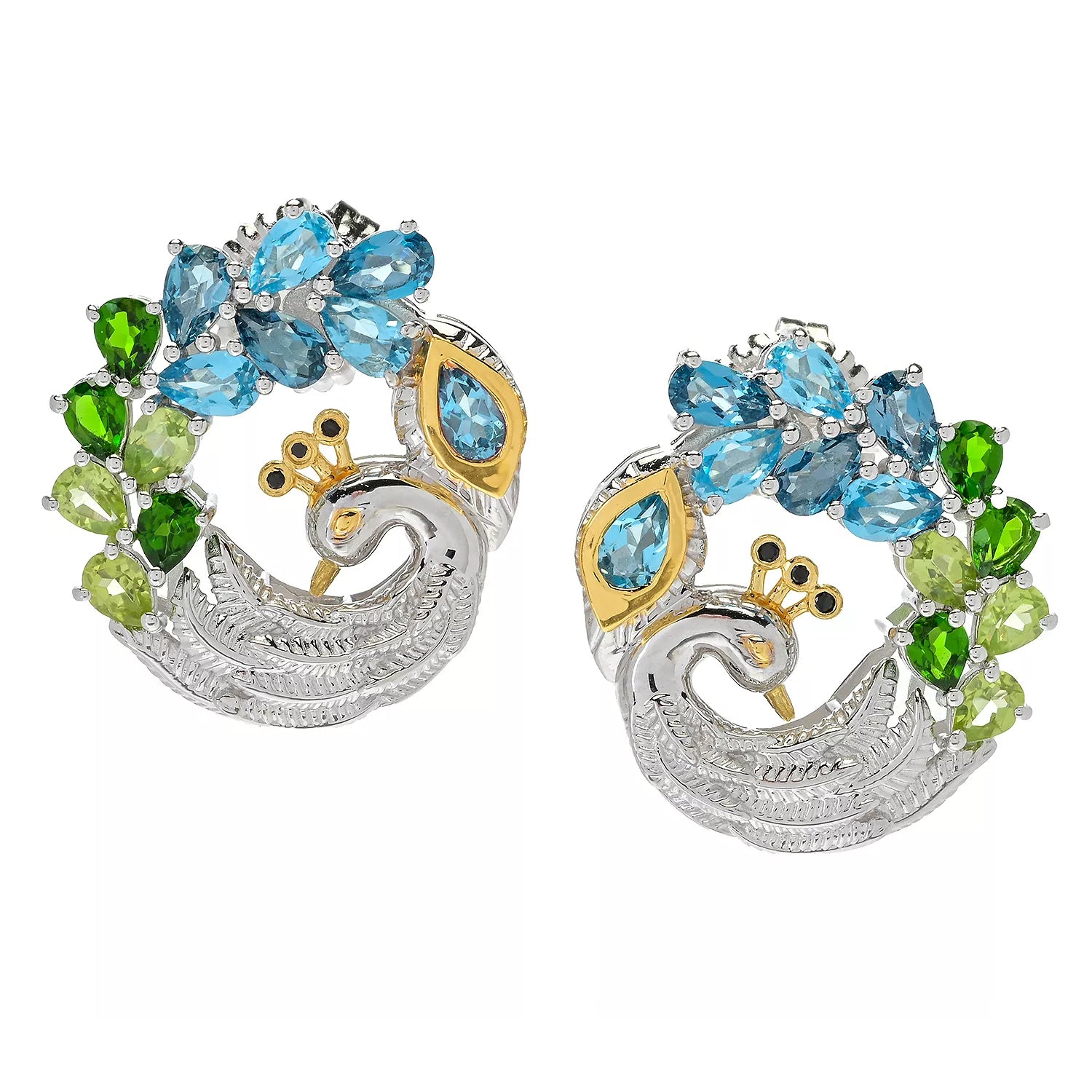 Gems en Vogue 5.31ctw Multi Gemstones Peacock Earrings