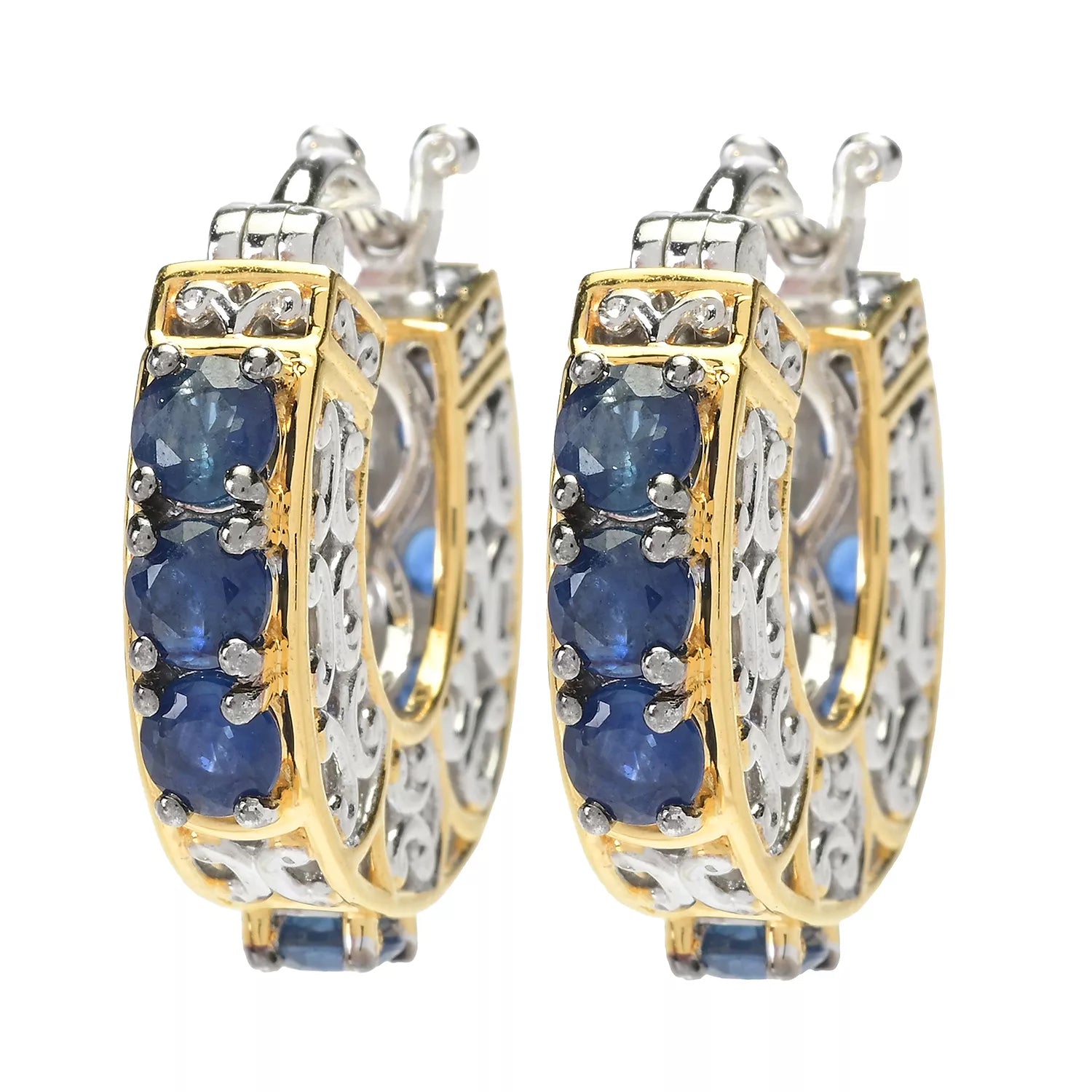 Gems en Vogue 3.50ctw Royal Blue Sapphire Horseshoe Hoop Earrings