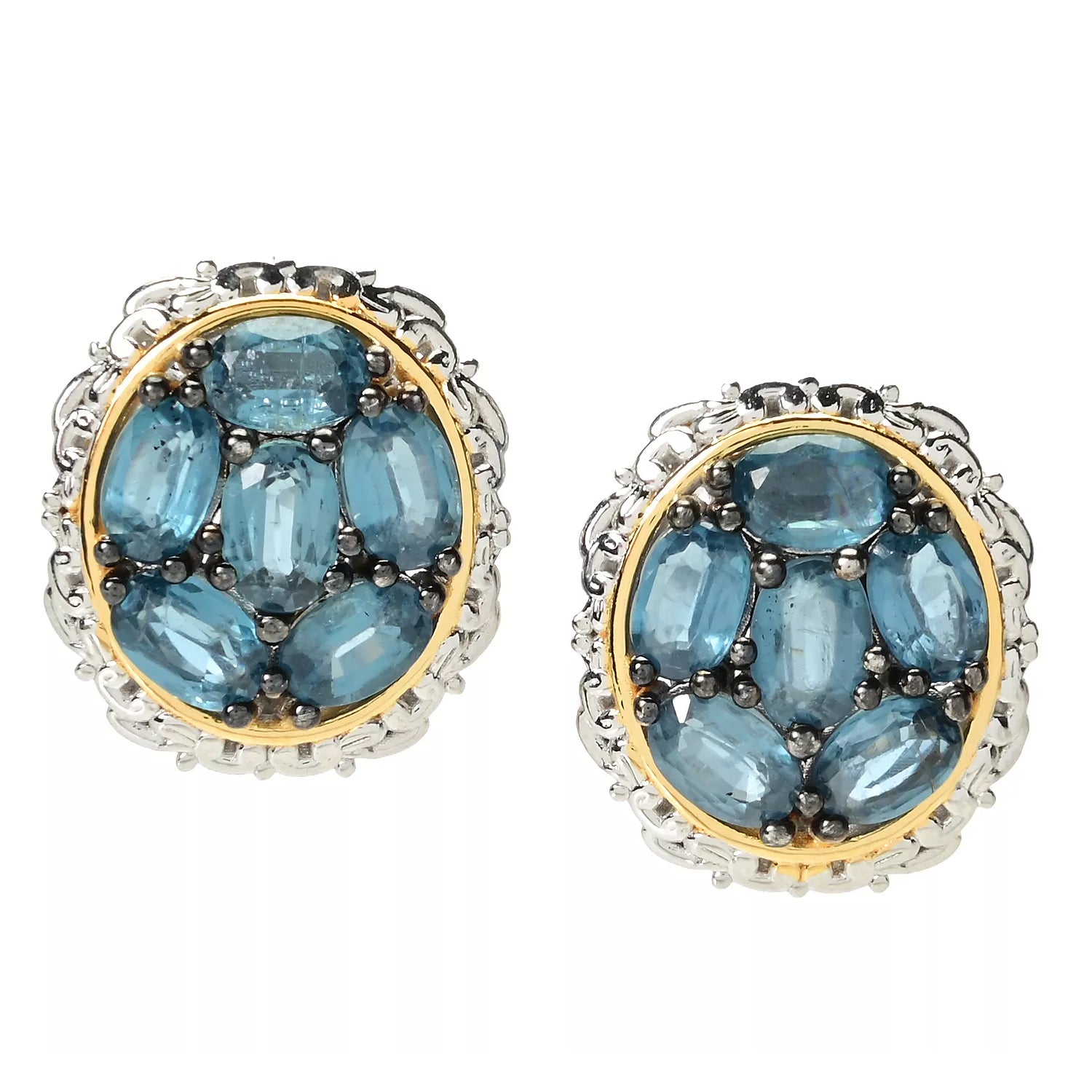 Gems en Vogue 7.32ctw Teal Kyanite Cluster Stud Earrings