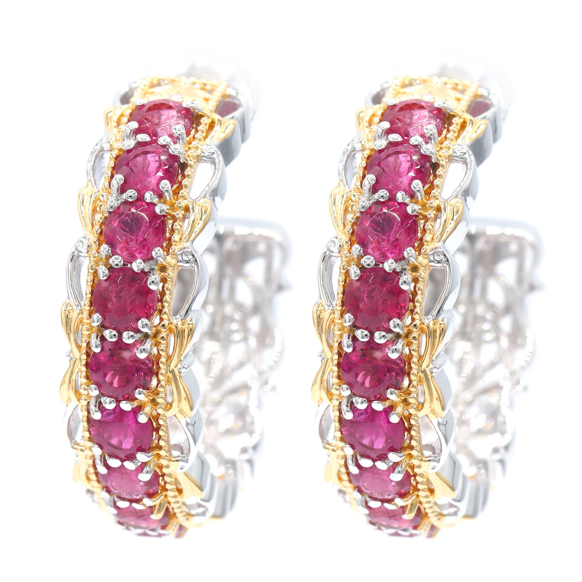 Gems en Vogue One-of-a-Kind 24K Palladium Silver 4.32ctw Rubellite Hoop Earrings