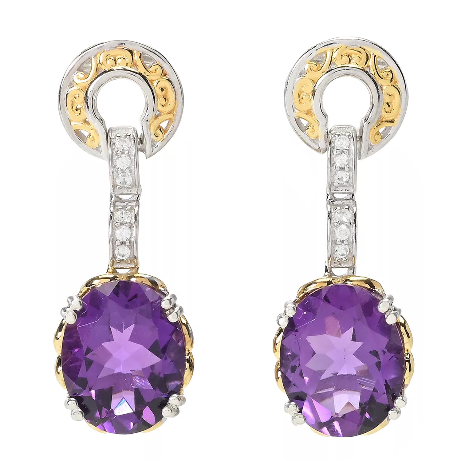 Gems en Vogue 4.98ctw Namibian Amethyst & White Zircon Drop Earrings