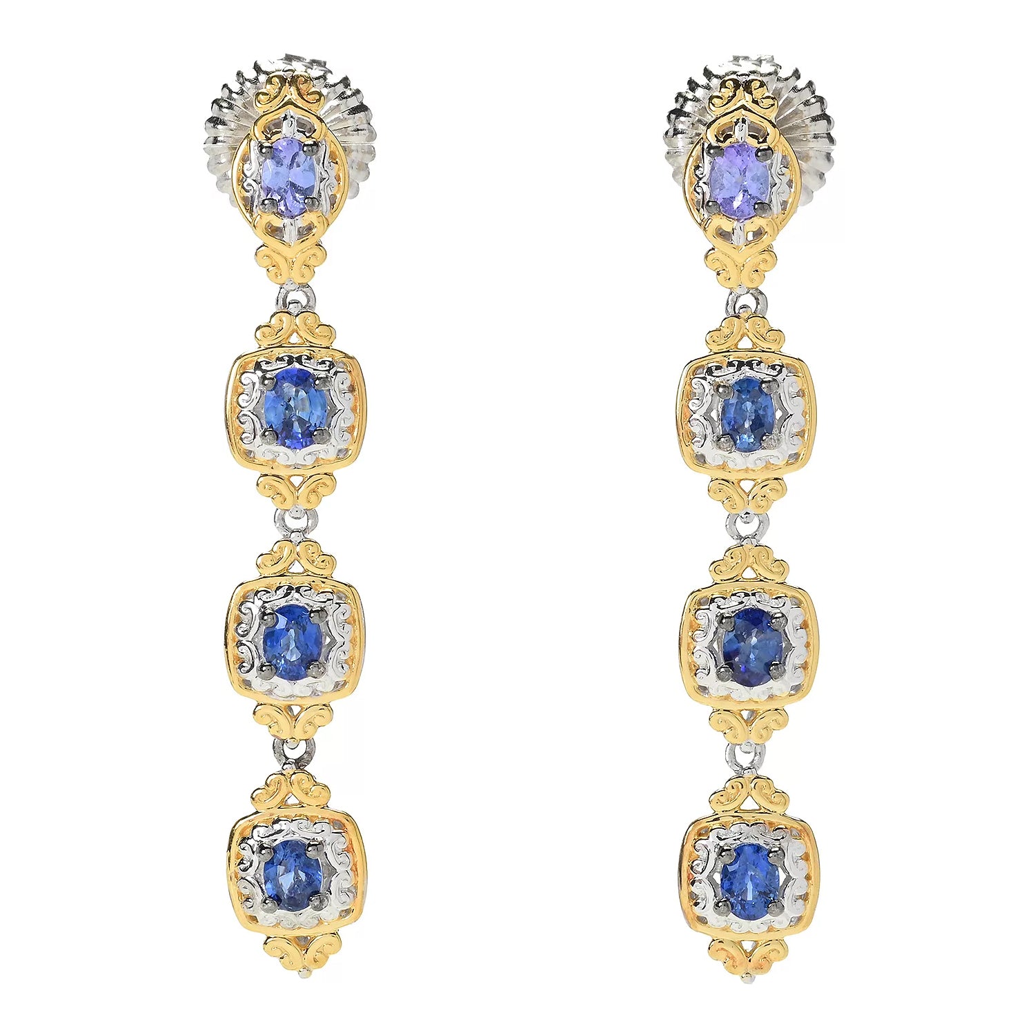 Gems en Vogue 1.90ctw Blue Sapphire & Tanzanite Dangle Earrings