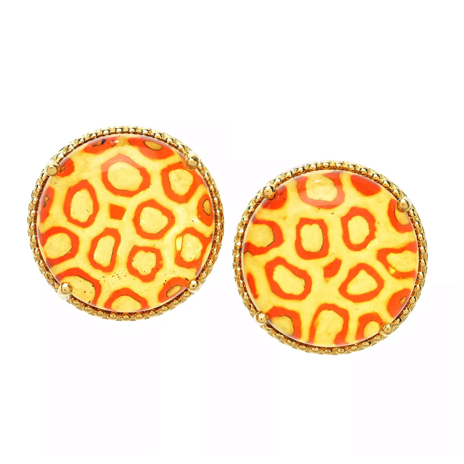 Gems en Vogue Carved Amber Panther Print Stud Earrings