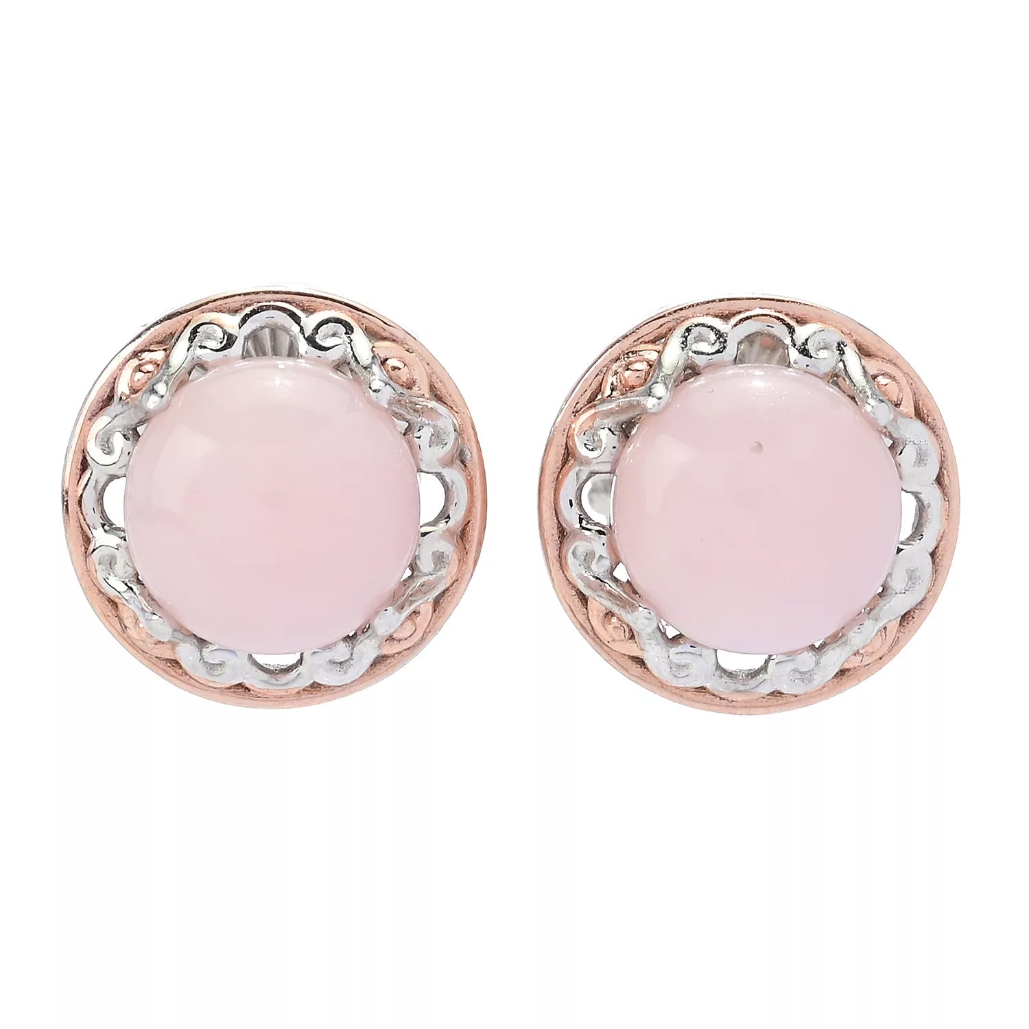 Gems en Vogue Round Pink Opal Stud Earrings