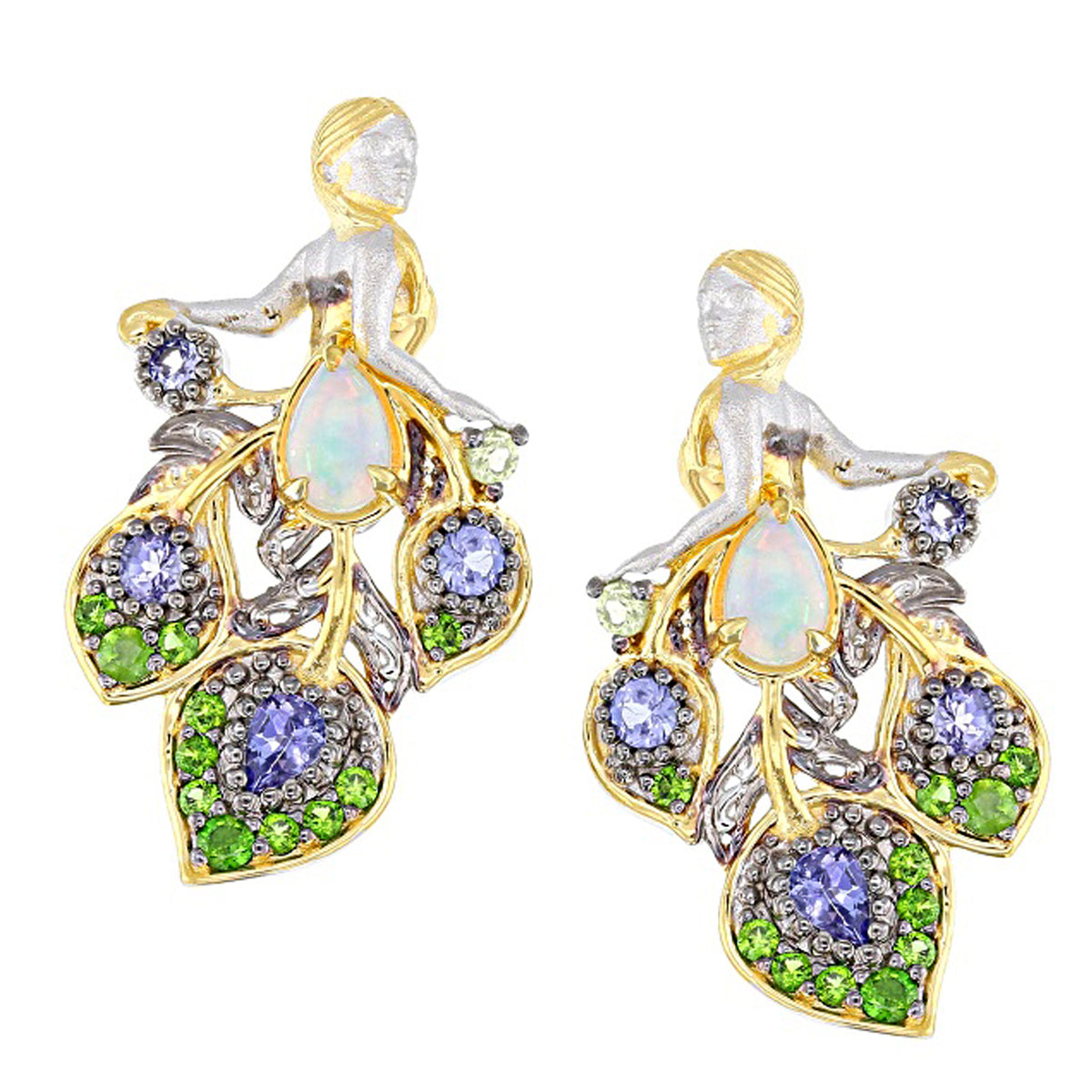 Gems en Vogue 24K Palladium Silver Ethiopian Opal & Multi Gemstones Mermaid/Fairy Earrings