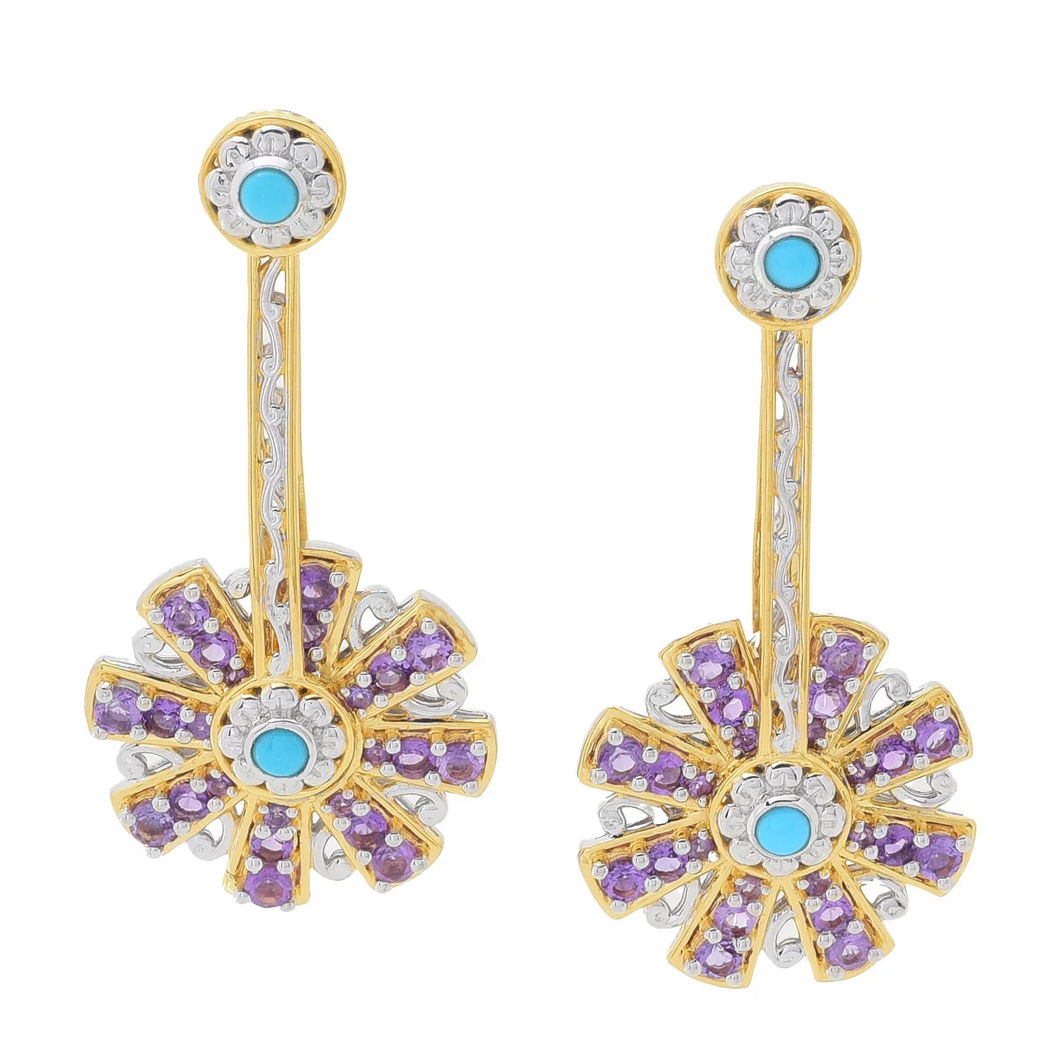 Gems en Vogue 3.24ctw Amethyst & Sleeping Beauty Turquoise Windmill Earrings