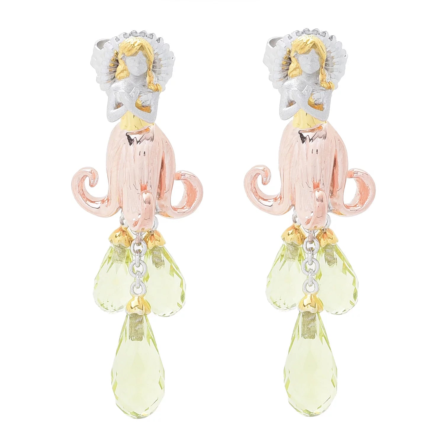 Gems en Vogue 11.82ctw Ouro Verde Bellflower Lady Drop Earrings