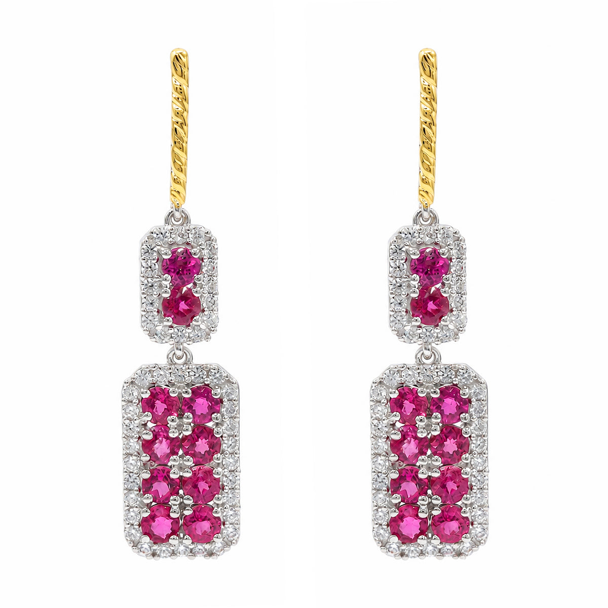 Gems en Vogue One-of-a-Kind 24K Palladium Silver 6.24ctw Rubellite & White Zircon Drop Earrings