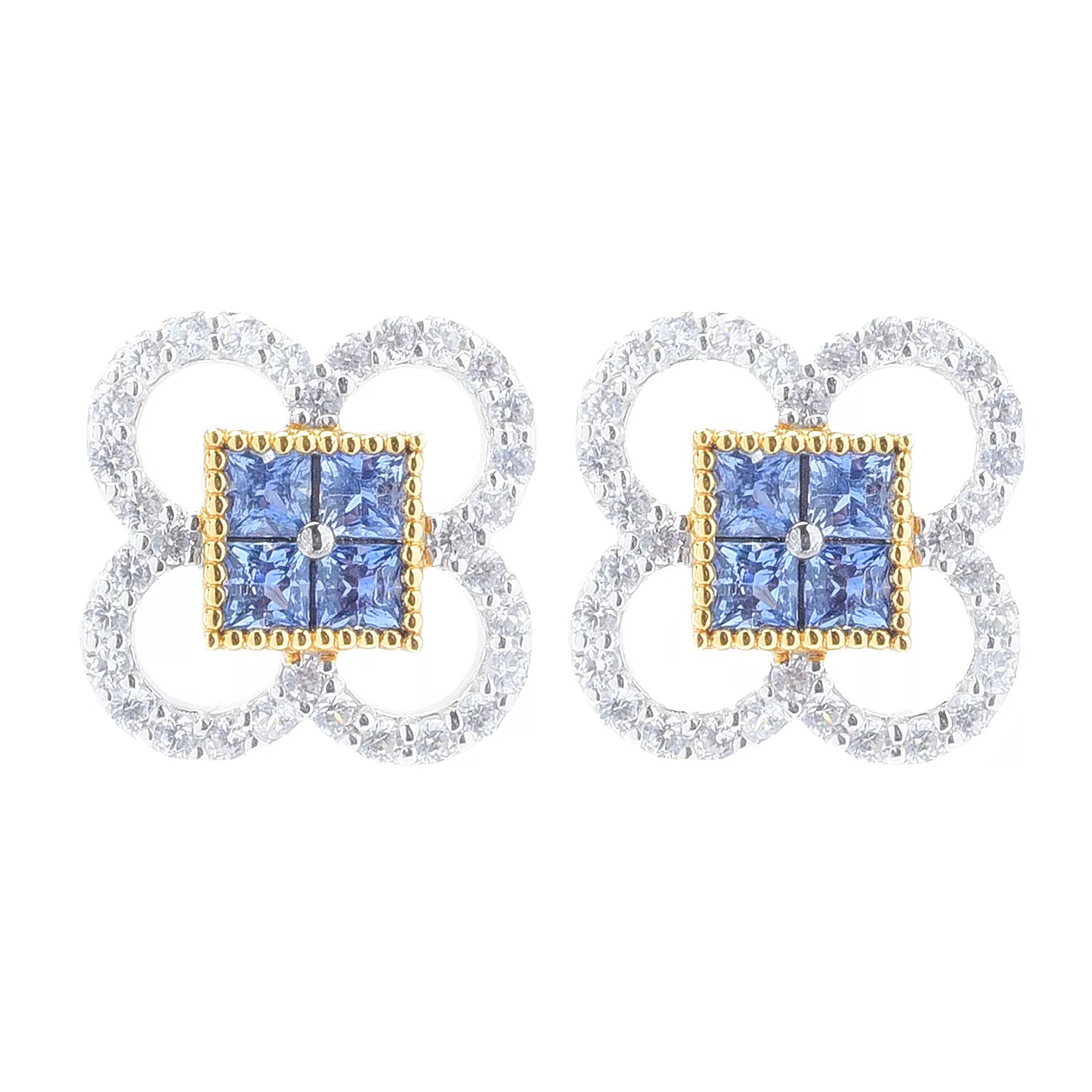 Gems en Vogue 2.72ctw Blue Sapphire & White Zircon Stud Earrings