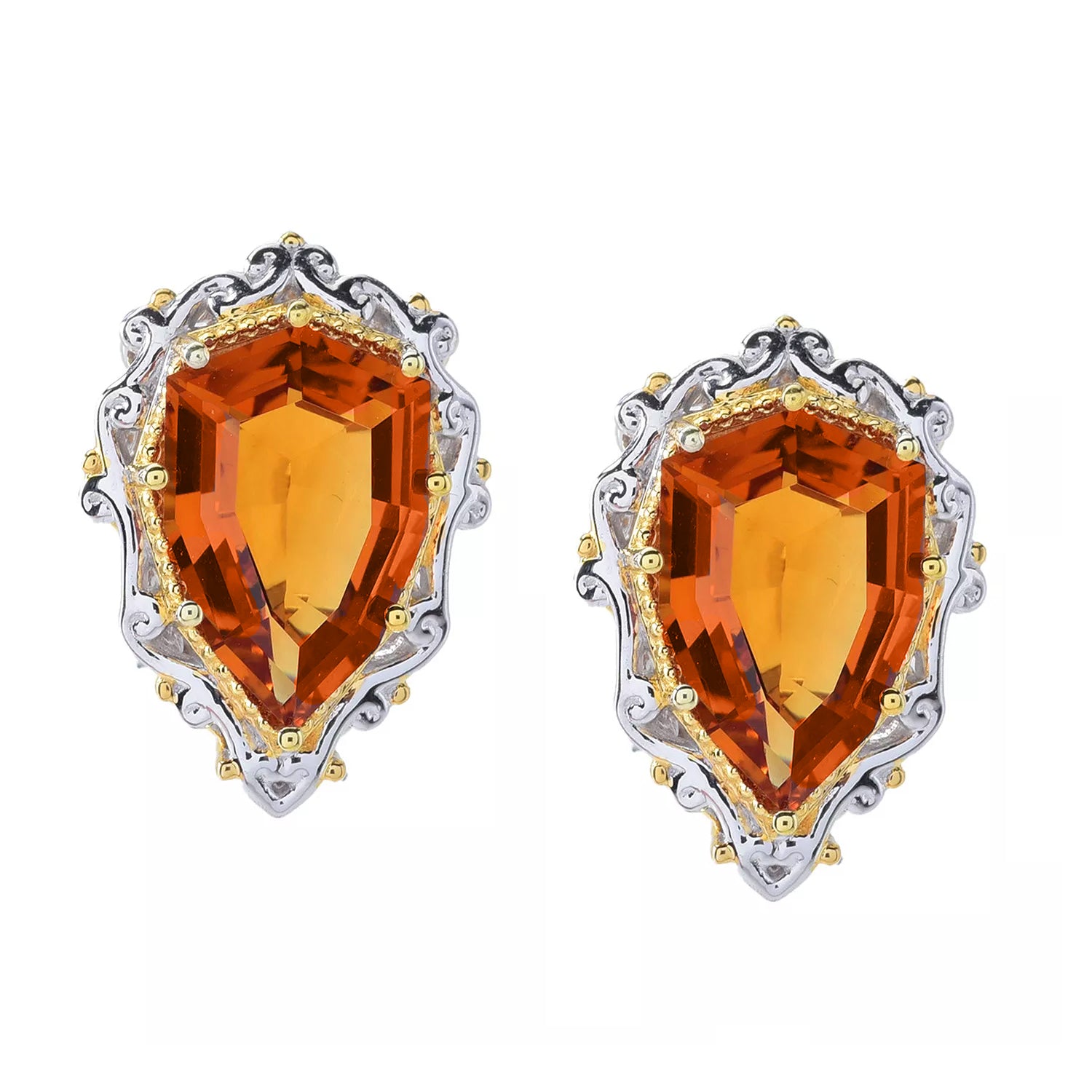 Gems en Vogue 5.40ctw Shield Cut Madeira Citrine Stud Earrings