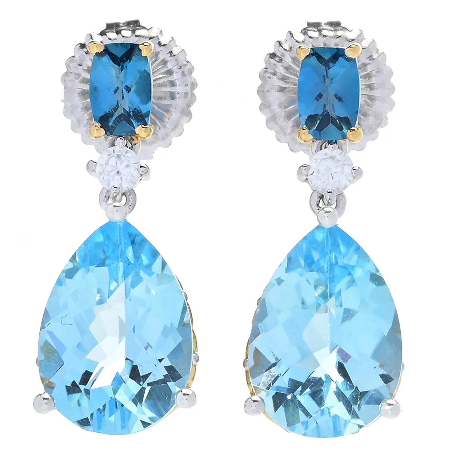 Gems en Vogue 13.27ctw Blue Topaz & White Zircon Drop Earrings