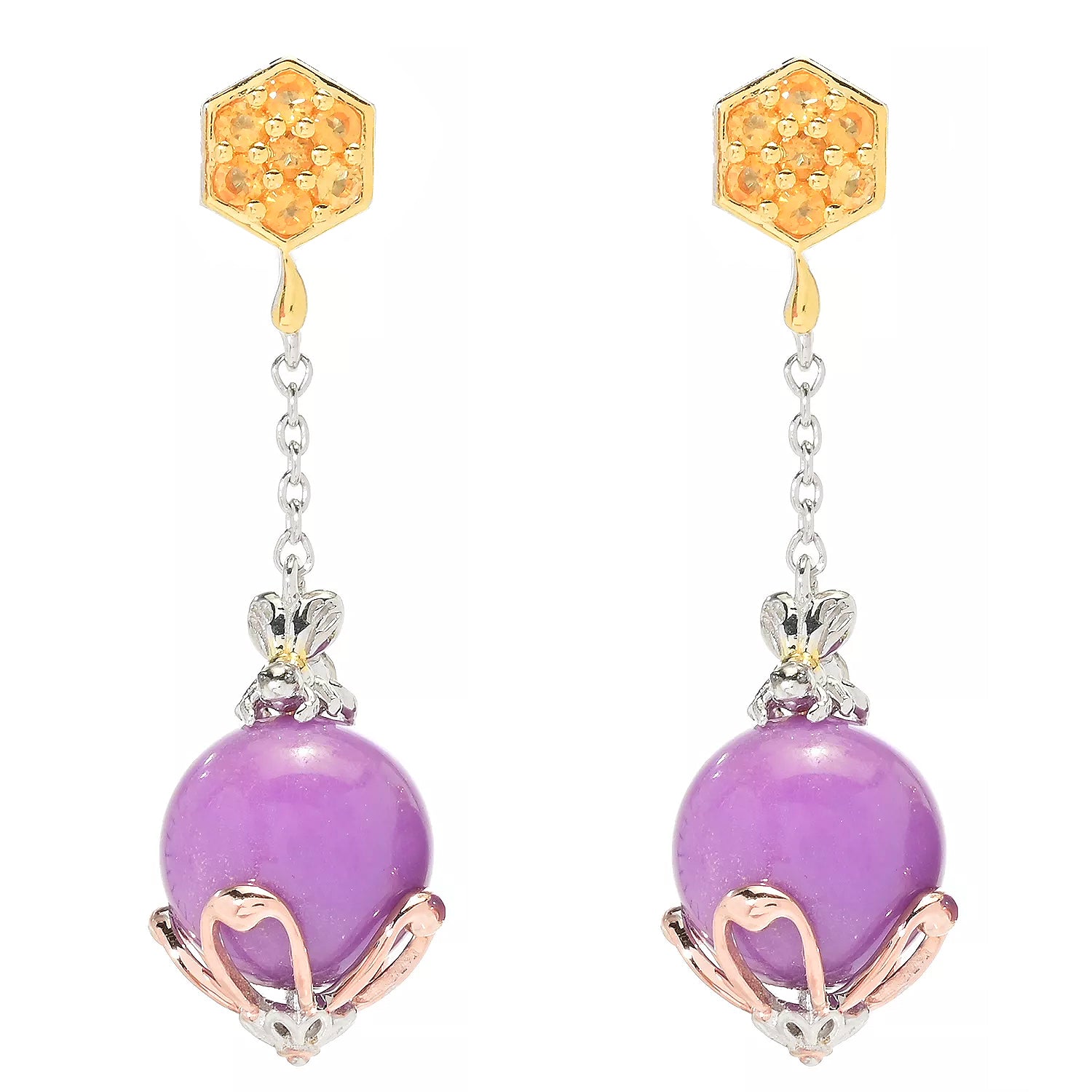 Gems en Vogue Phosphosiderite & Golden Citrine Honey Bee Drop Earrings