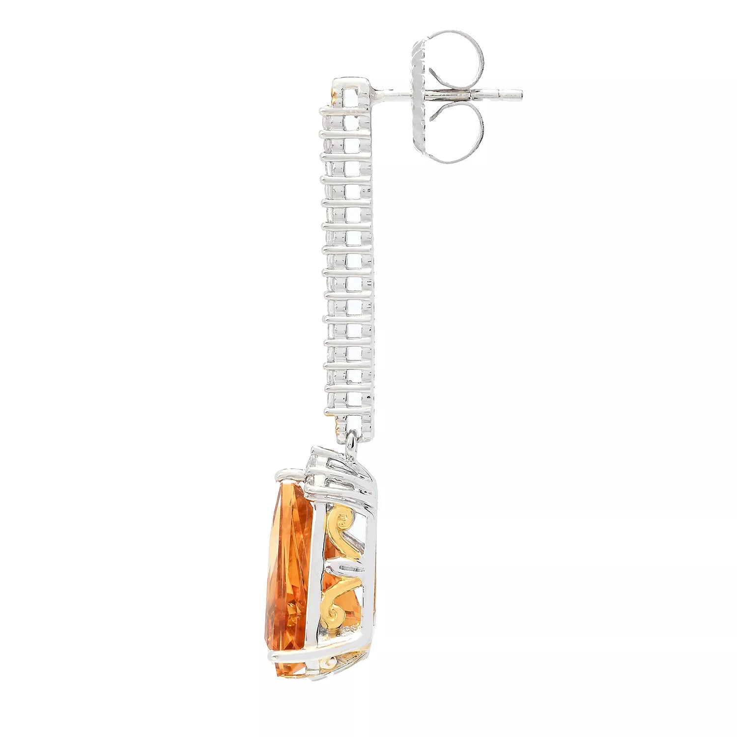 Gems en Vogue 7.74ctw Chevron Cut Fire Citrine & White Zircon Drop Earrings