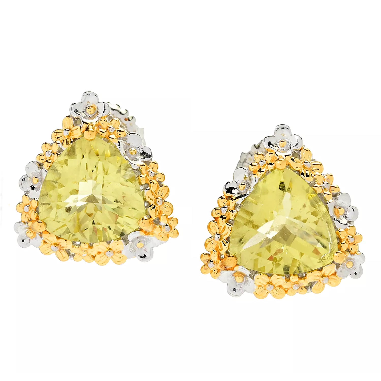 Gems en Vogue 7.60ctw Trillion Ouro Verde Flower Stud Earrings