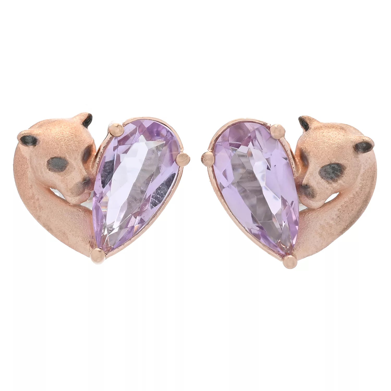 Gems en Vogue 3.20ctw Pink Amethyst Panther Heart Stud Earrings