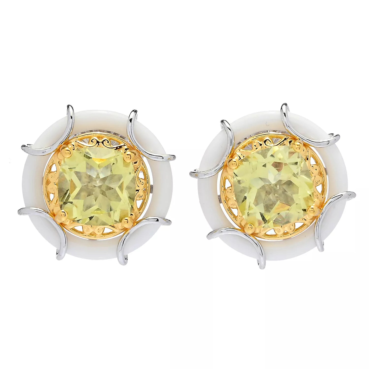 Gems en Vogue 4.28ctw Ouro Verde & White Agate Donut Stud Earrings