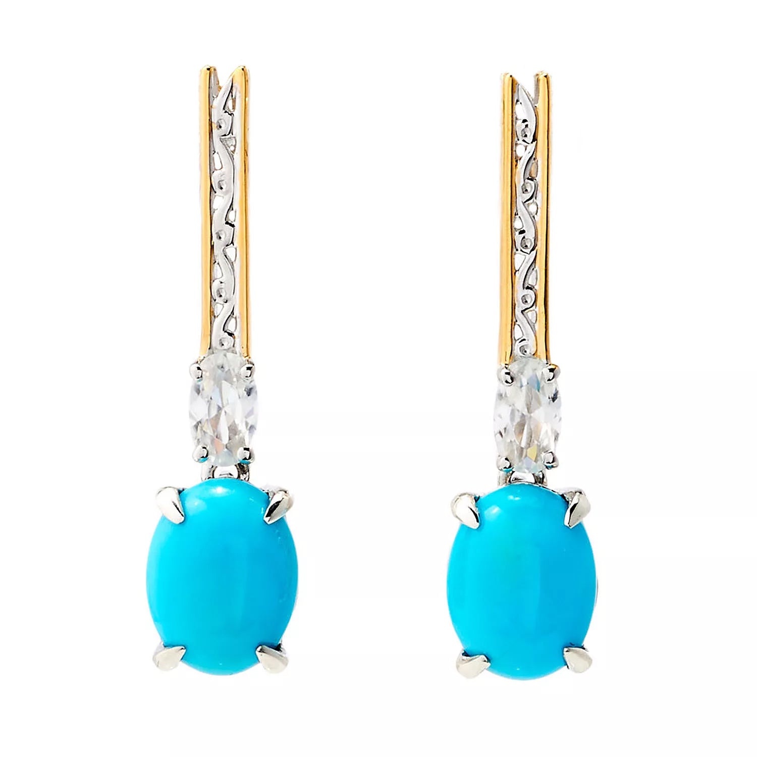 Gems en Vogue Oval Sleeping Beauty Turquoise & White Zircon Drop Earrings