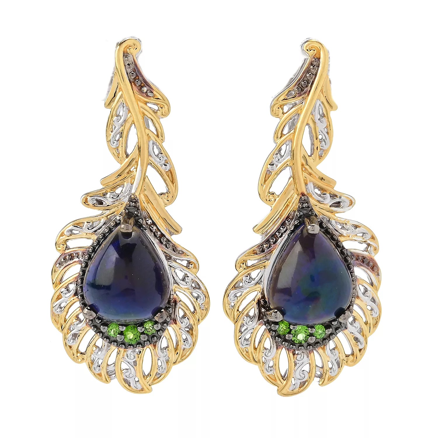 Gems en Vogue Peacock Blue Opal & Chrome Diopside Earrings