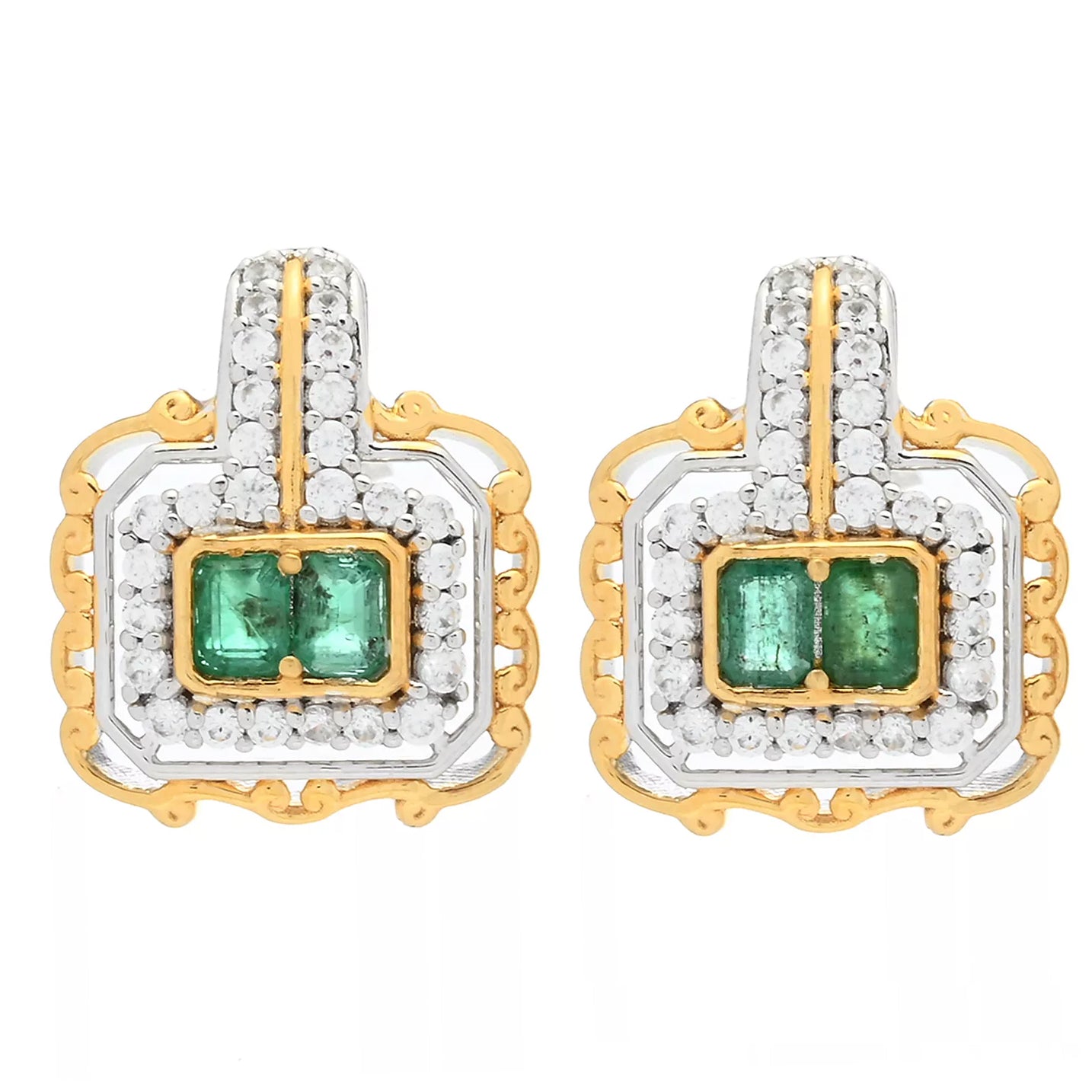 Gems en Vogue 1.92ctw Grizzly Emerald & White Zircon Earrings