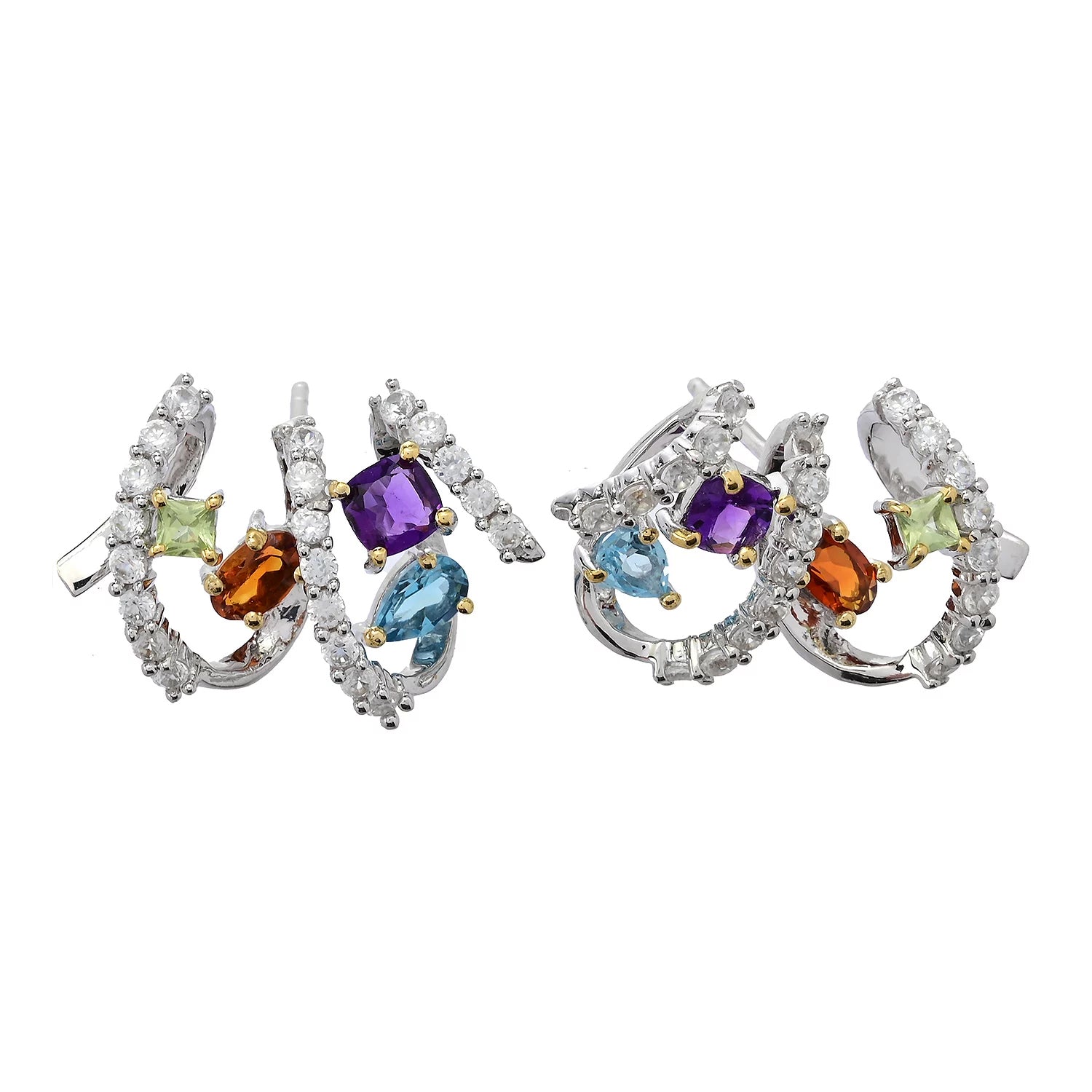 Gems en Vogue 3.17ctw Multi Gemstones "Confetti" Stud Earrings