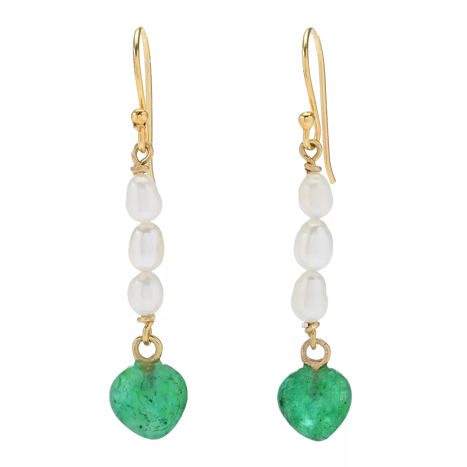 Gems en Vogue Pearl & Emerald Bead Heart Drop Earrings