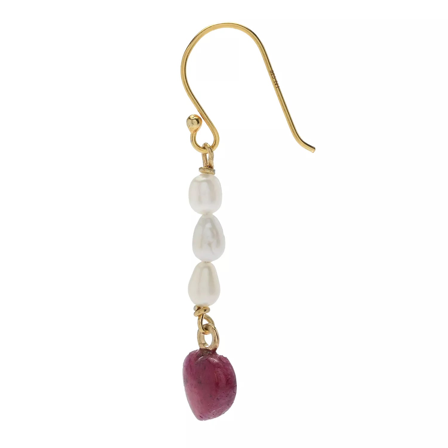 Gems en Vogue Pearl & Ruby Bead Heart Drop Earrings