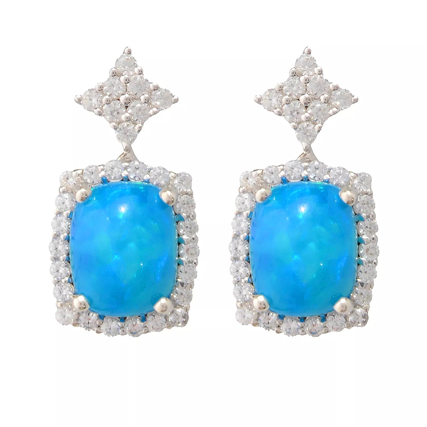 Gems en Vogue Paraiba Opal & White Zircon Drop Earrings