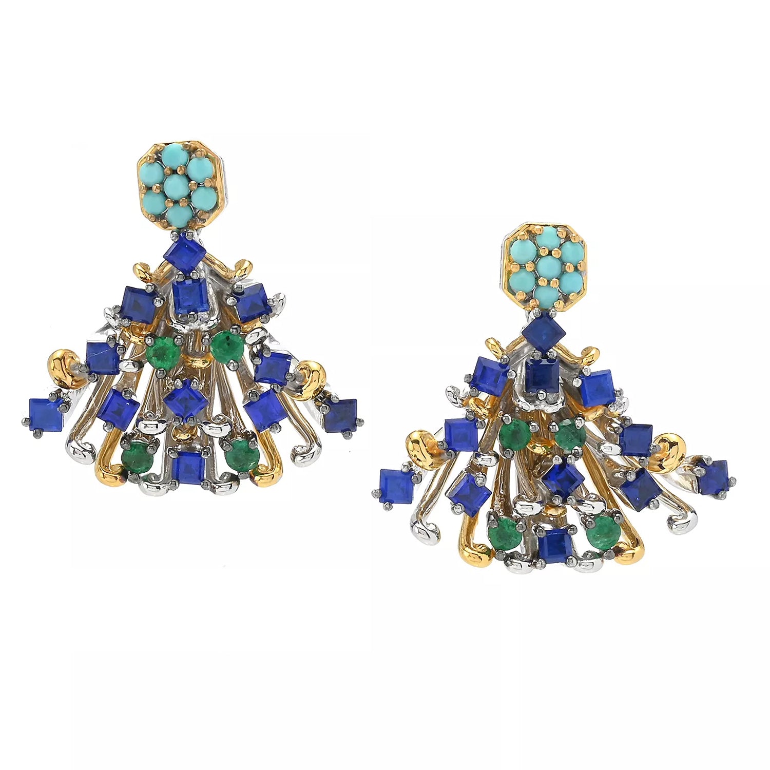 Gems en Vogue 2.88ctw Cobalt Blue Spinel & Multi Gemstones Drop Earrings