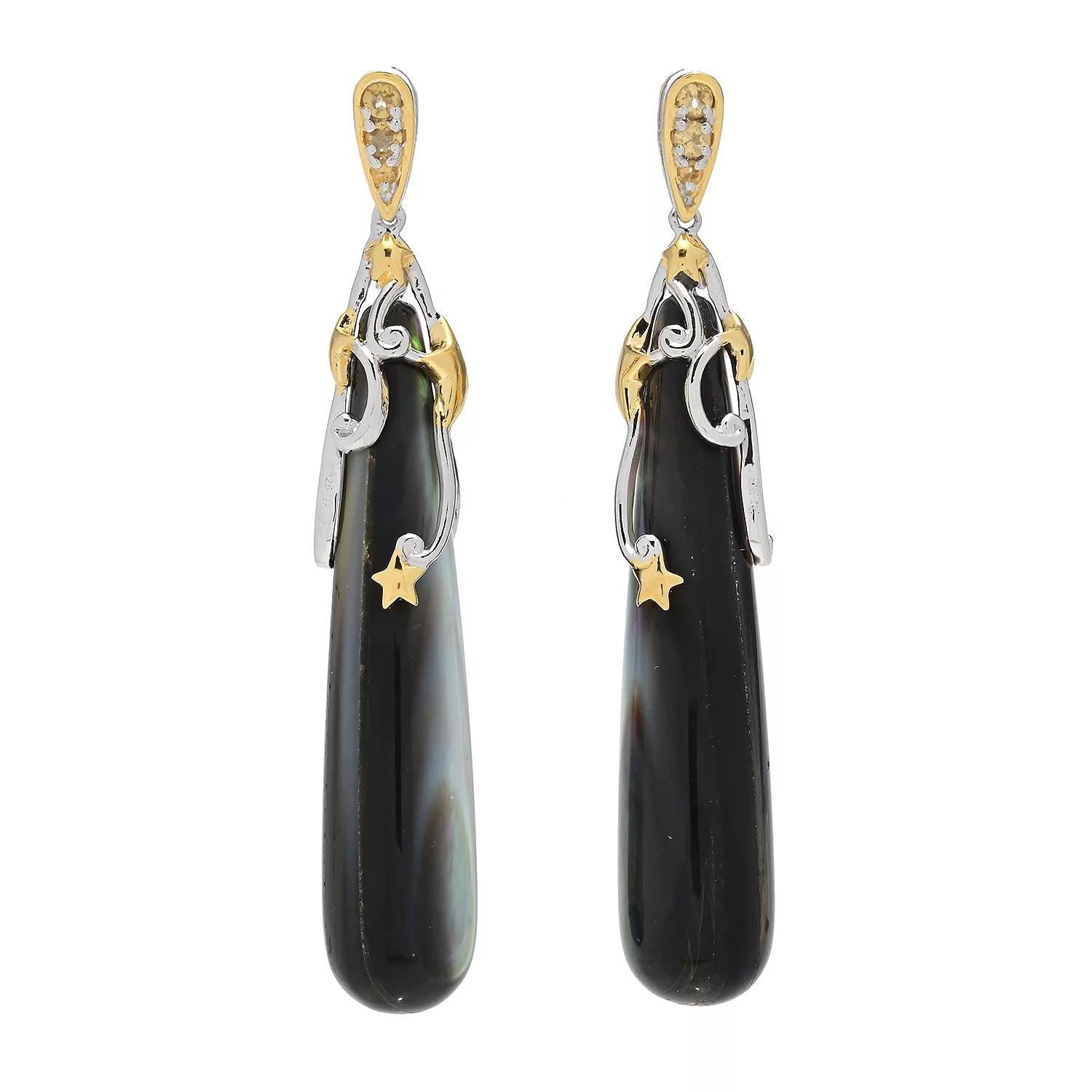 Gems en Vogue Black Mother-of-Pearl & Yellow Citrine Drop Earrings